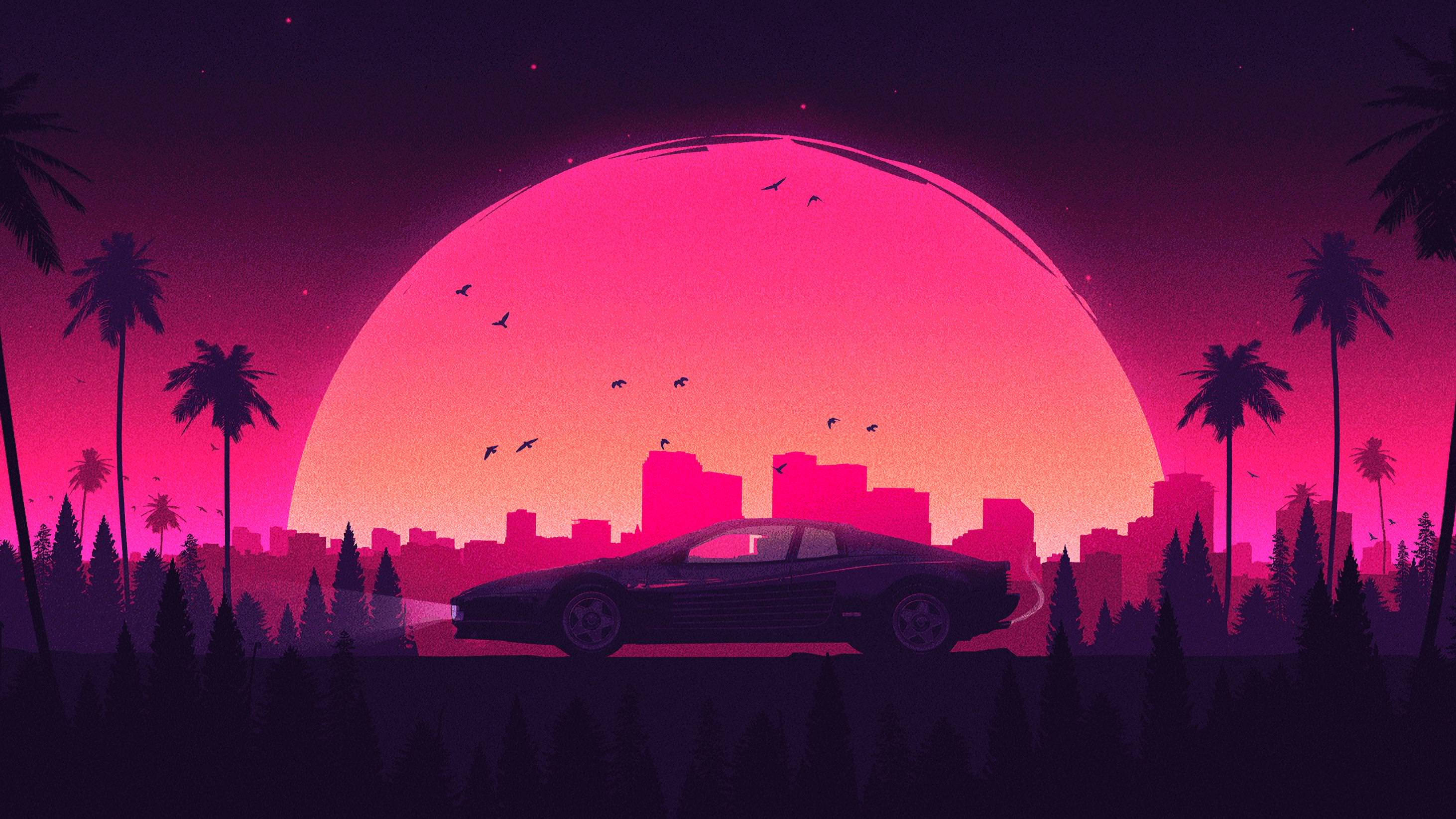 2924x1645 Pink Retro City Lamborghini, HD Artist, 4k Wallpapers, Images, Backgrounds, Photos and Pictures