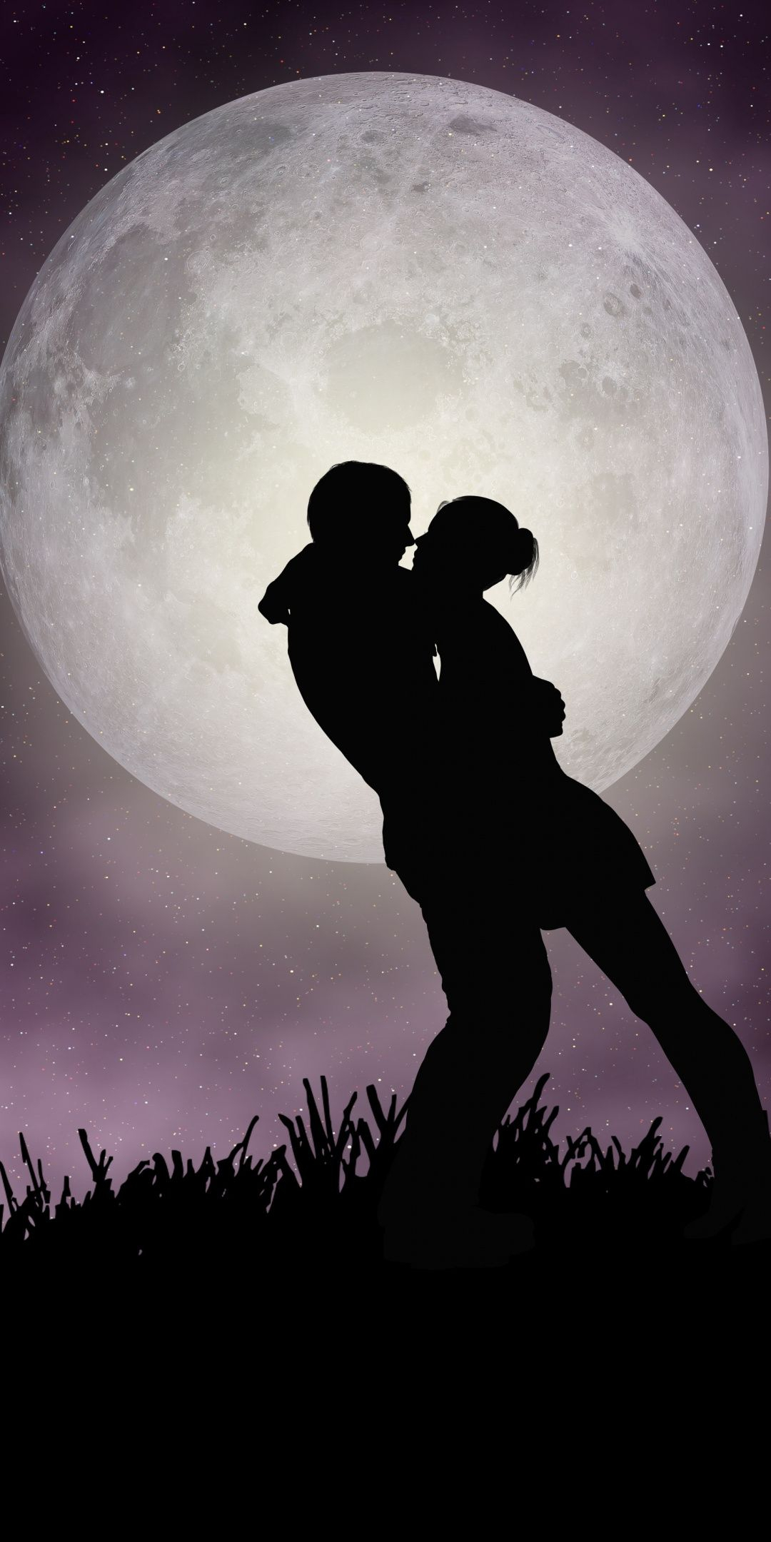 1080x2160 Moon, romantic night, couple, silhouette, art, wallpaper | Love wallpaper backgrounds, Silhouette art, Love wallpapers romantic