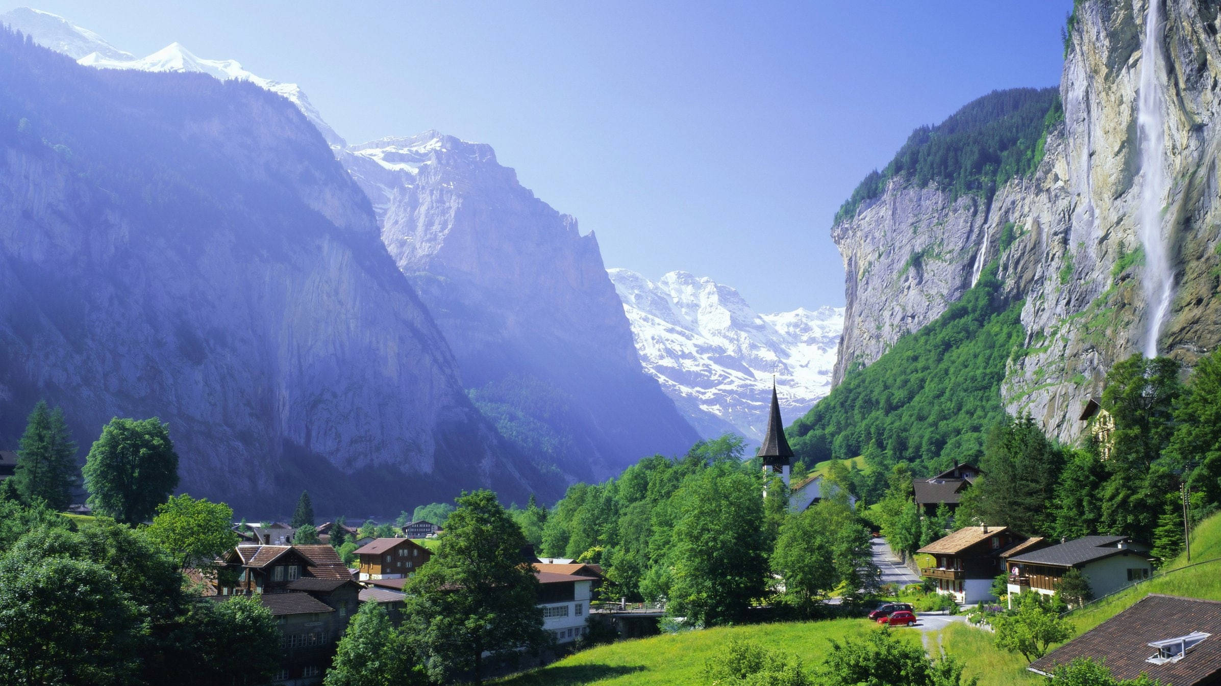 2393x1346 Download Staubbach Falls Switzerland Wallpaper