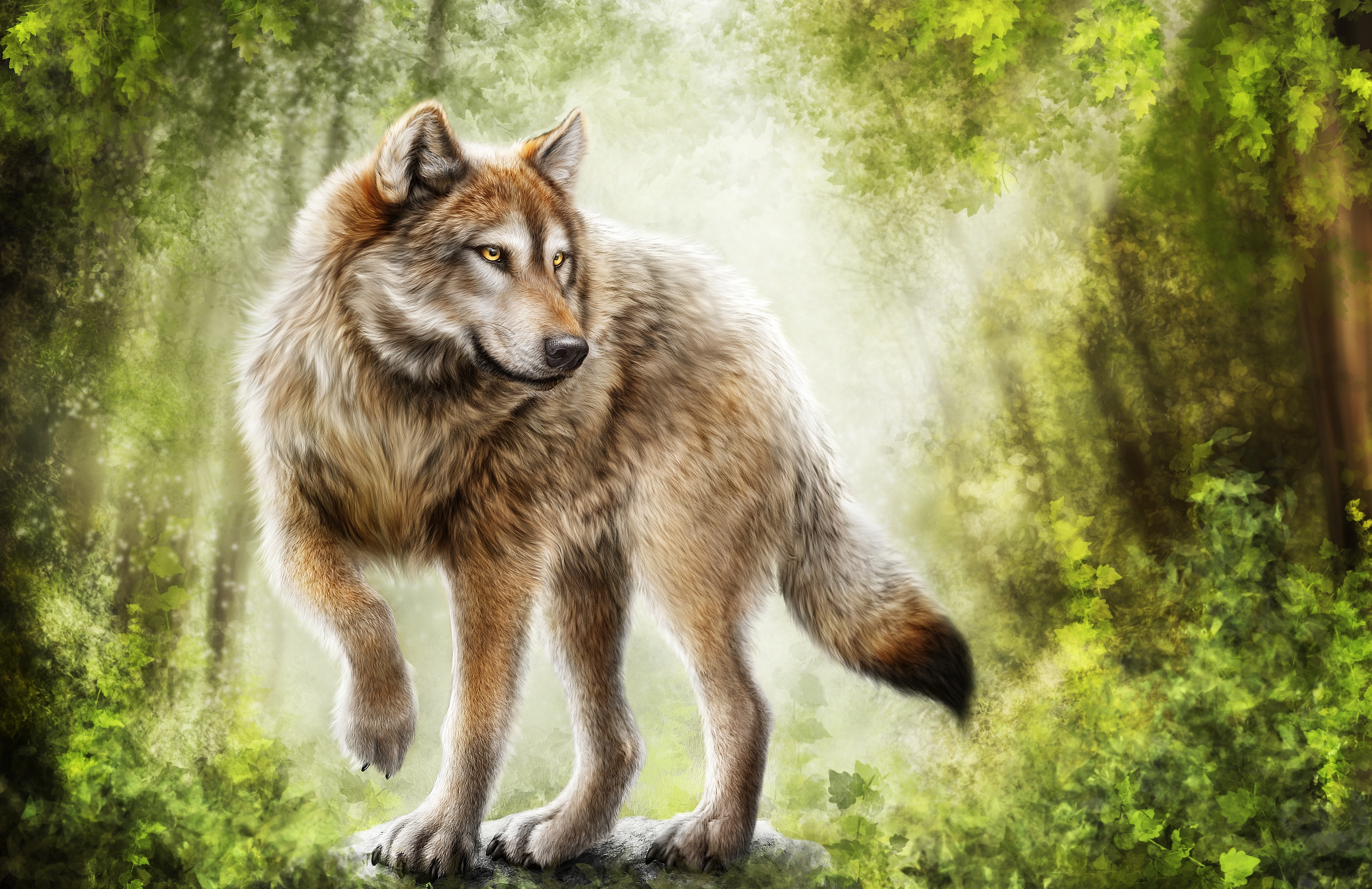 3129x2028 Beautiful Painting of Timber Wolf