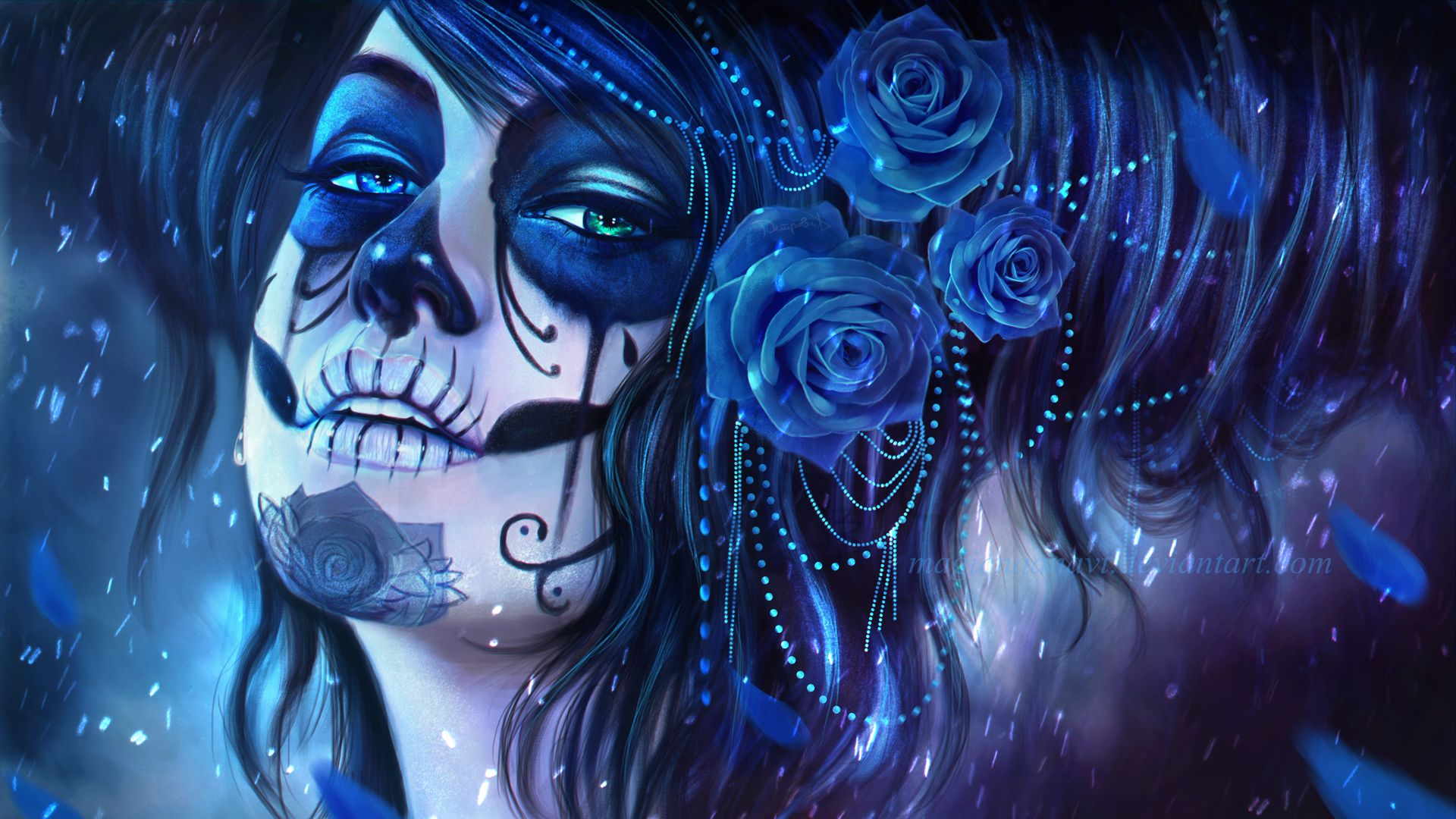 1920x1080 Girl with Dia de Los Muertos Make-Up and Roses Computer Wallpapers, Desktop Backgrounds | | ID:7&acirc;&#128;&brvbar; | Sugar skull girl, Sugar skull artwork, Skull wallpaper