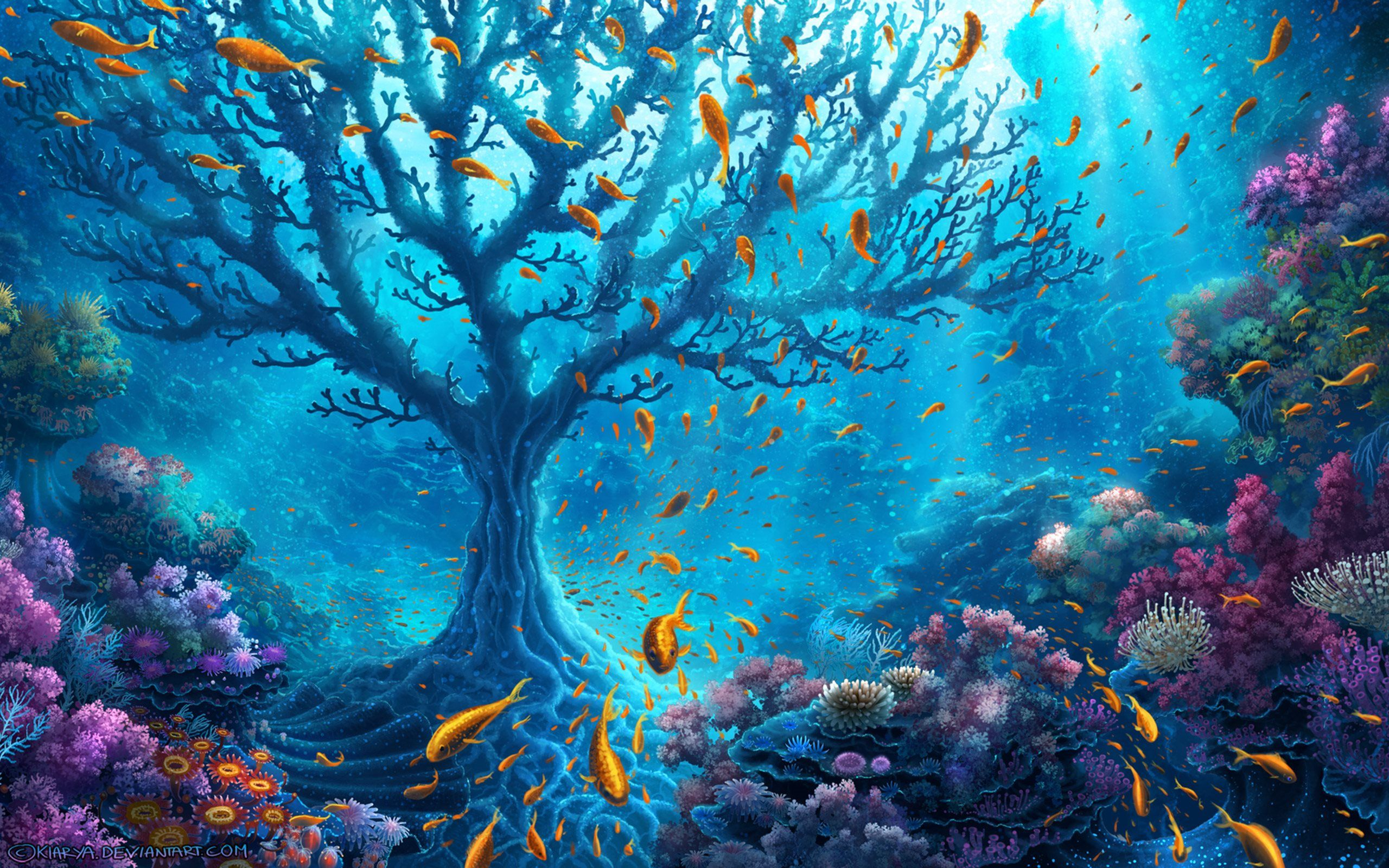 2560x1600 Download wallpapers underwater, coral reef, fish, tree, ocean for desktop with resolution . High Qu&acirc;&#128;&brvbar; | Underwater wallpaper, Underwater painting, Ocean art