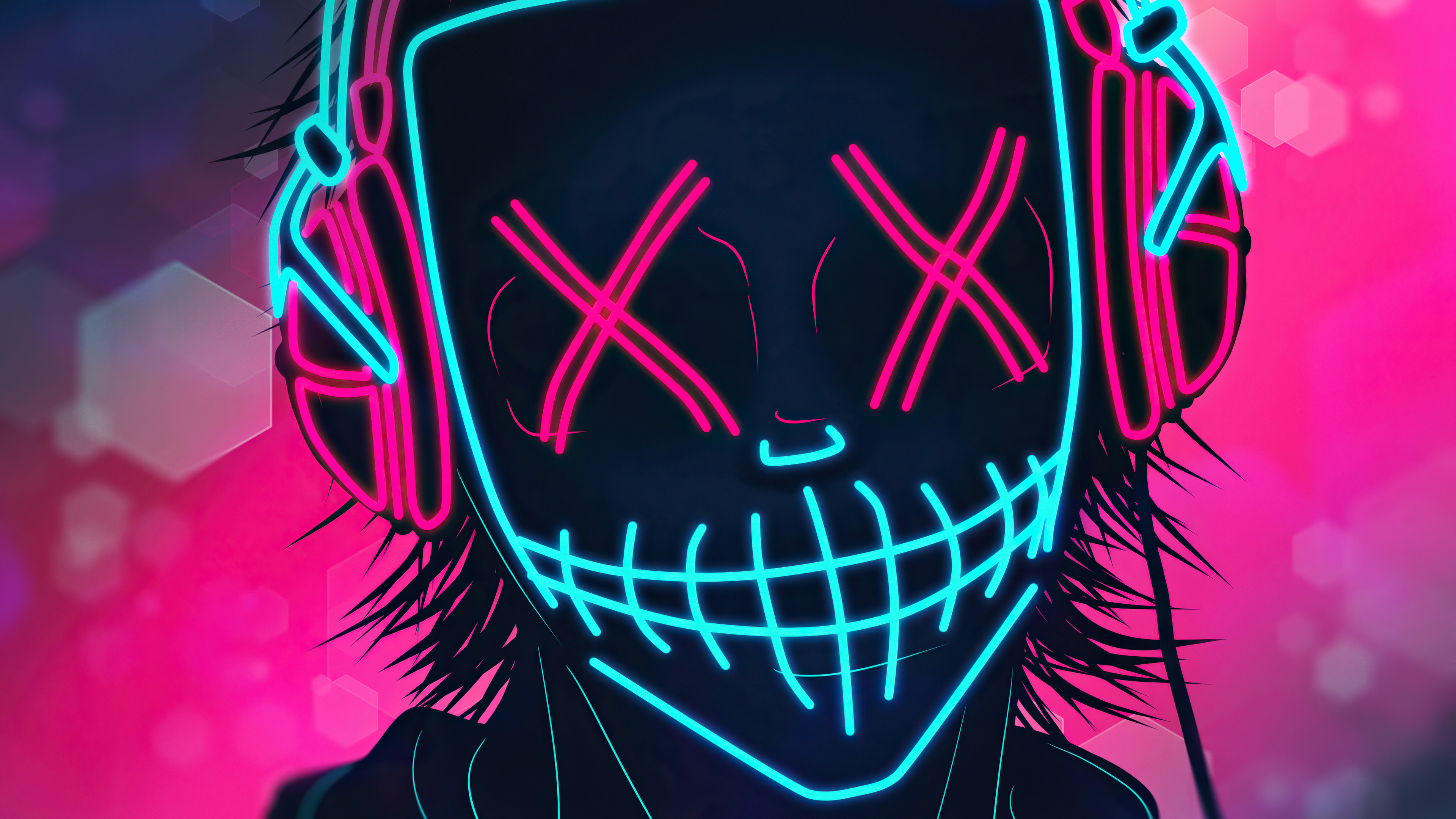 3840x2160 2048x1152 Mask Boy Listening Music Neon 4k 2048x1152 Resolution HD 4k Wallpapers, Images, Backgrounds, Photos and Pictures