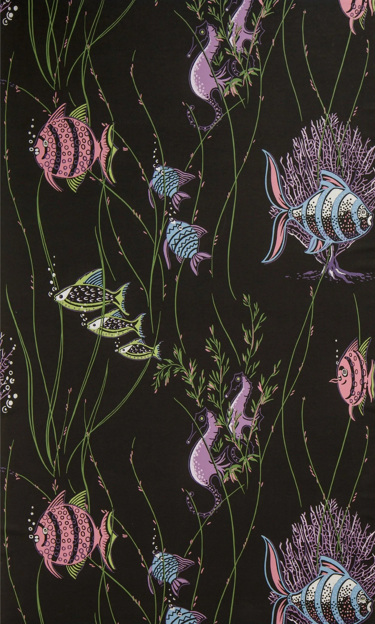 1233x2048 Aquatic Scene with Fish and Seaweed/Vintage Wallpaper Bolling \u0026 Company