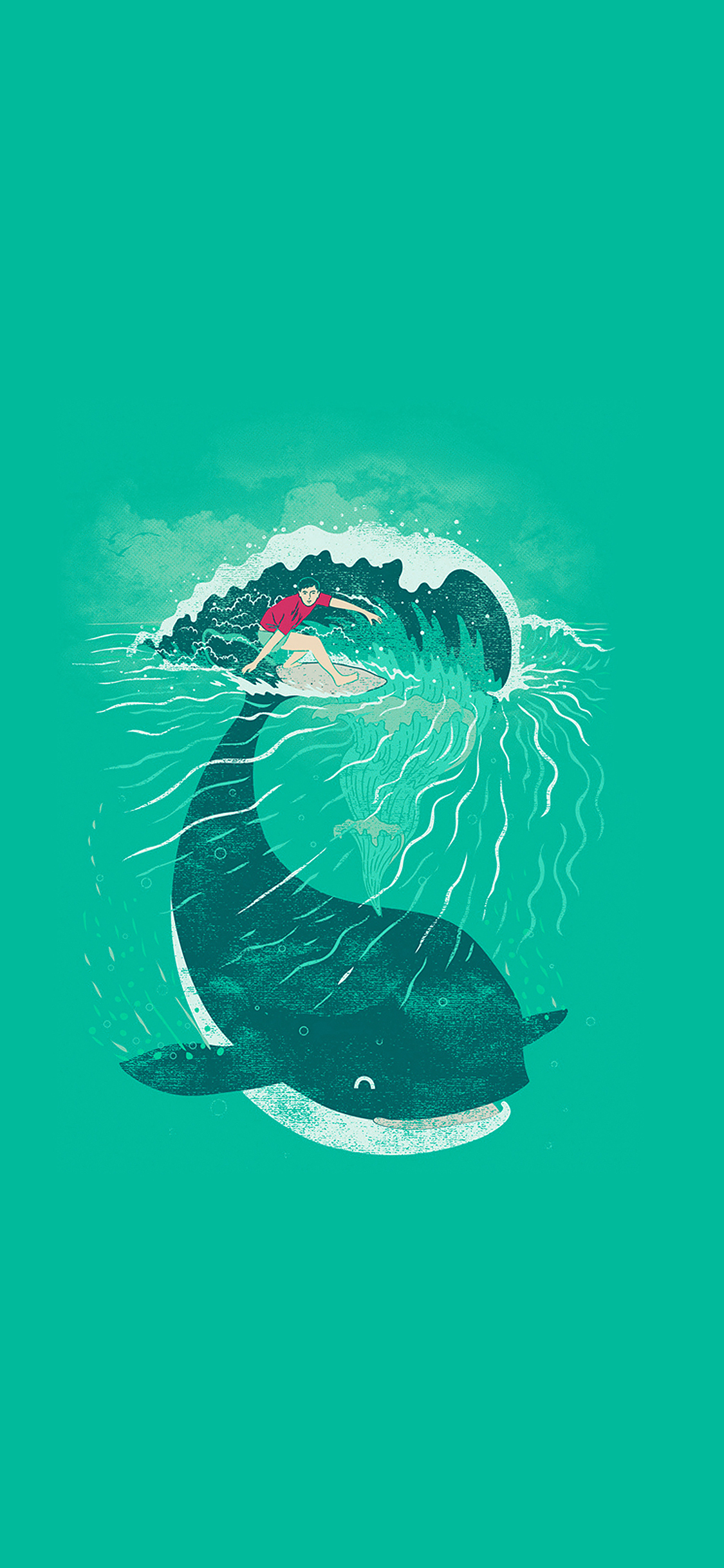 1125x2436 ah85-whale-surfer-wave-animal-illust-art-sea-wallpaper