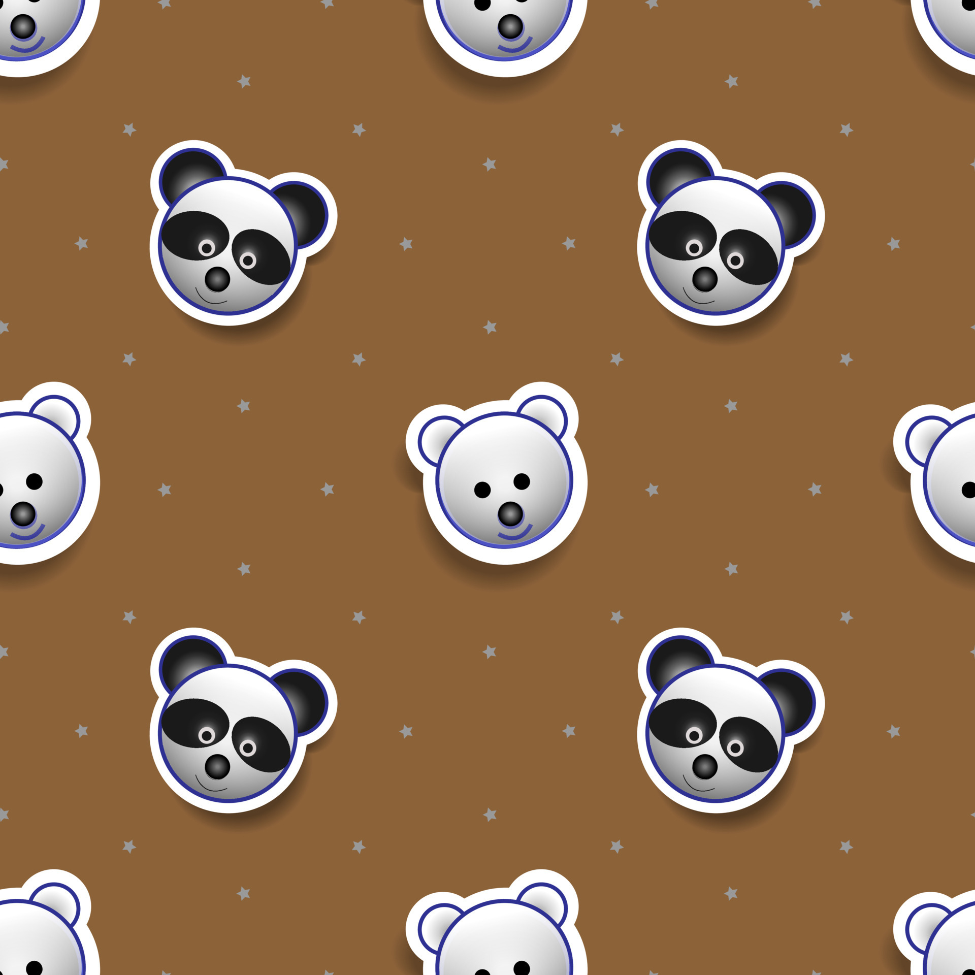 1920x1920 vector illustration of panda bear animal face design. brown background. Seamless pattern designs for wallpapers, backdrops, covers, paper cut, stickers and prints on fabric. 4412030 Vector Art