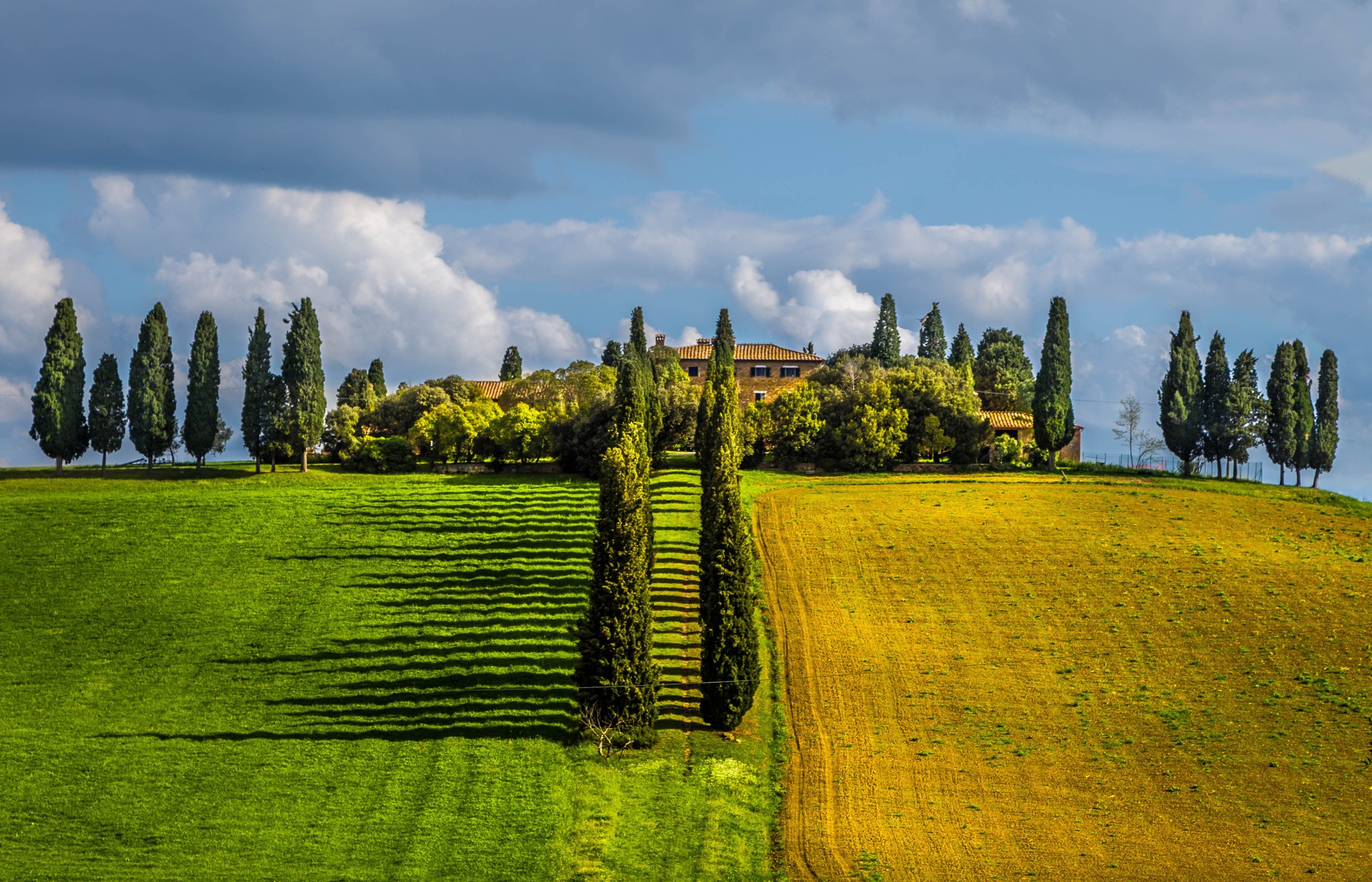 2048x1317 Tuscany, Italy, Field, Trees, Villages, Clouds, Spring, Green, Nature, Landscape Wallpapers HD / Desktop and Mobile Backgrounds