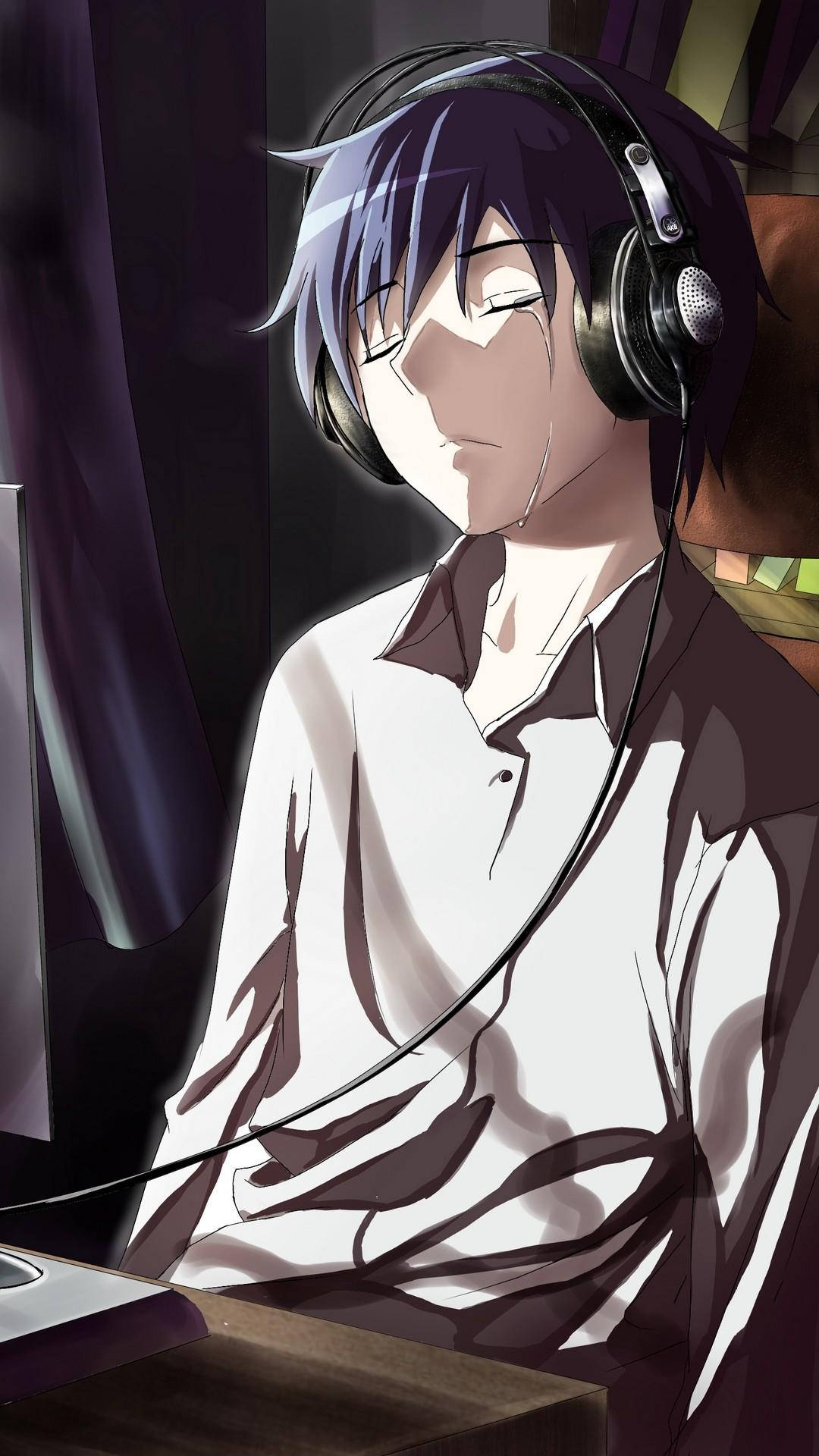 1080x1920 Download Sad Anime Boy With Headphones Wallpaper