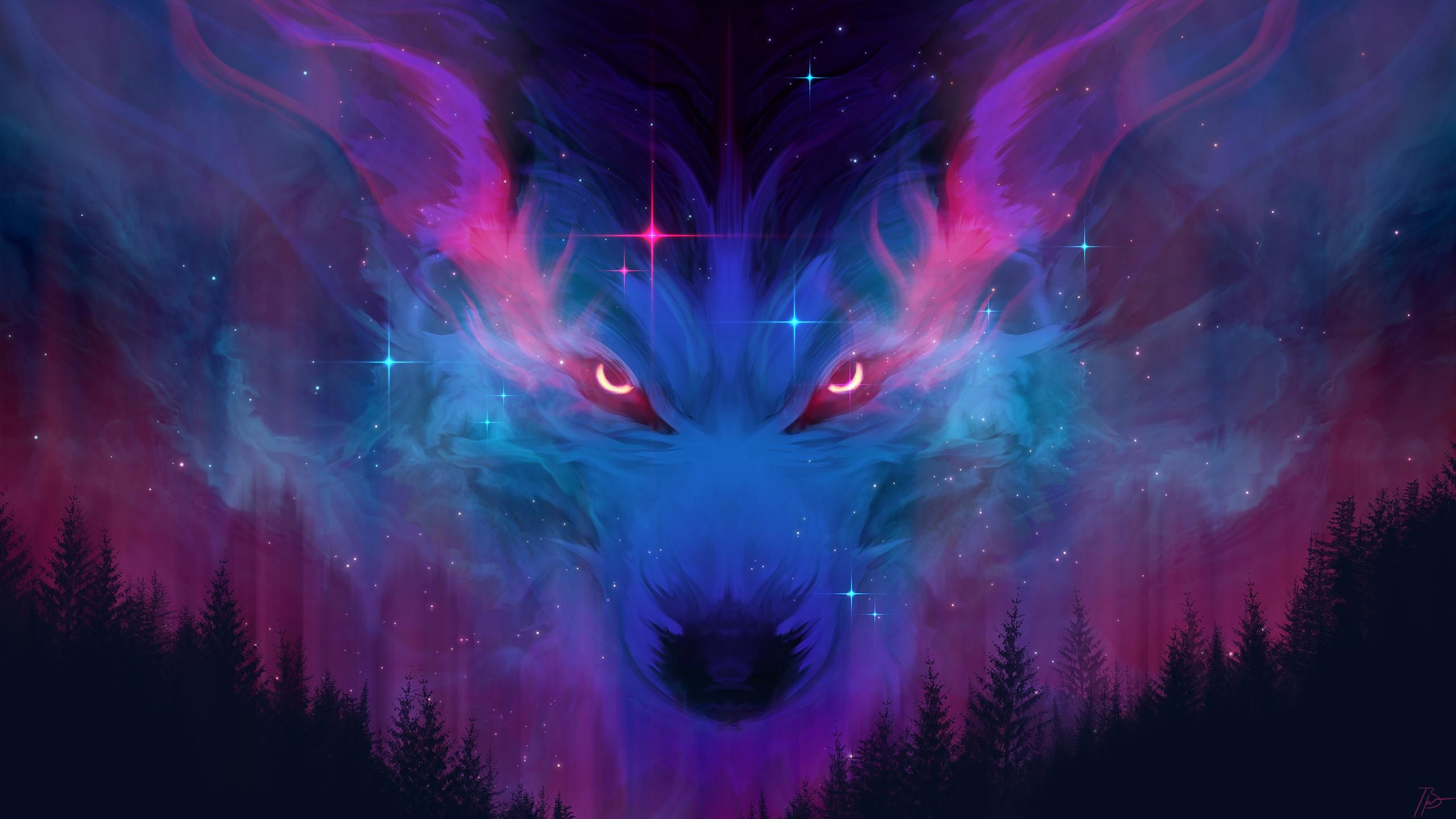 2560x1440 Cosmic Wolf [] | Wolf wallpaper, Galaxy wolf, Painting kits