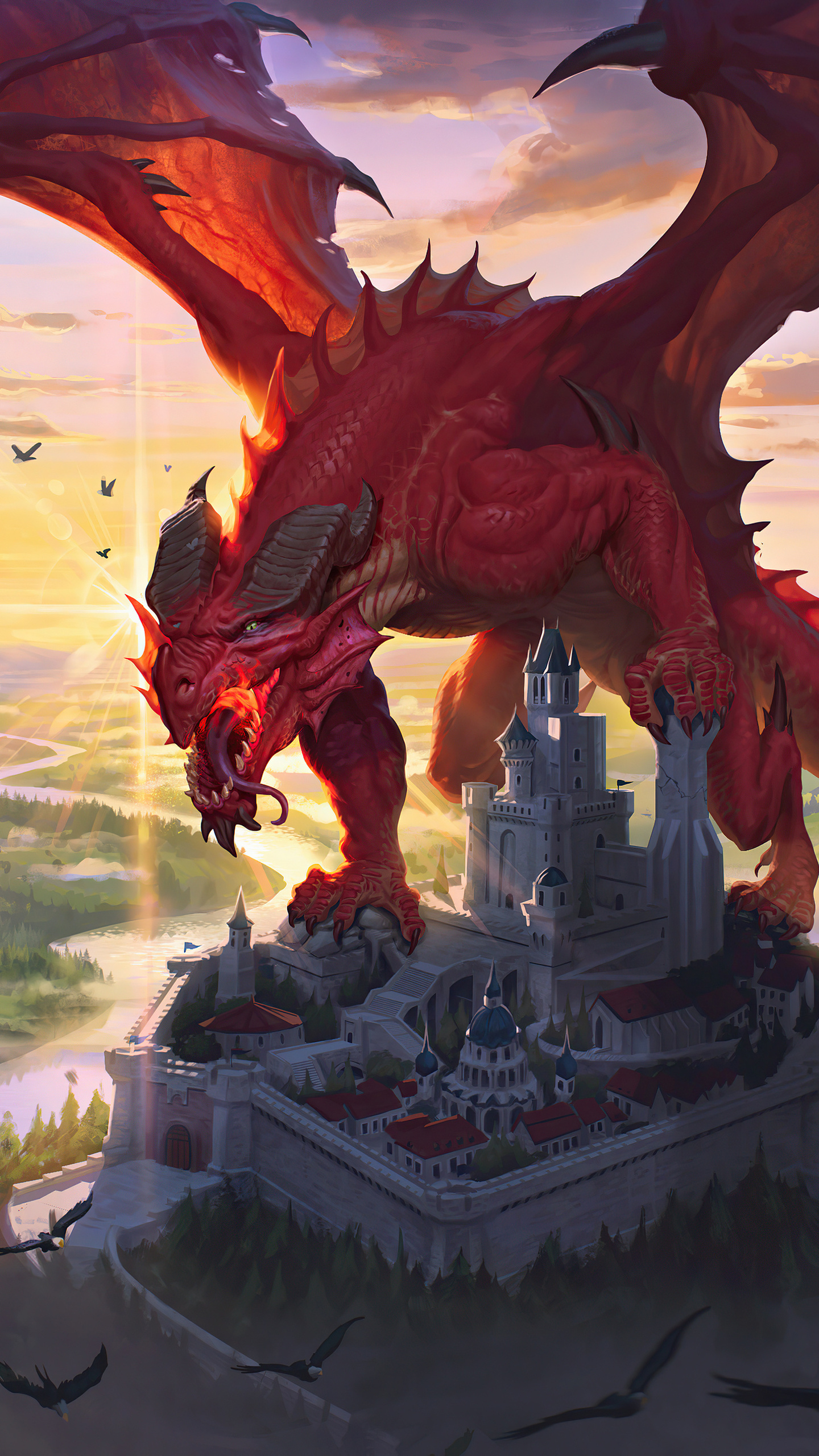 1440x2560 Red Dragon At Castle Samsung Galaxy S6,S7 ,Google Pixel XL ,Nexus 6,6P ,LG G5 HD 4k Wallpapers, Images, Backgrounds, Photos and Pictures
