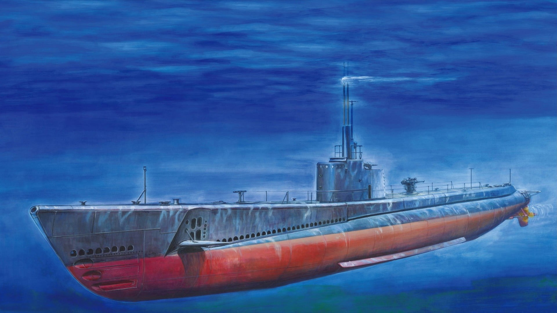 1920x1080 Black and red submarine wallpaper, vehicle, submarine, drawing, underwater HD wallpaper