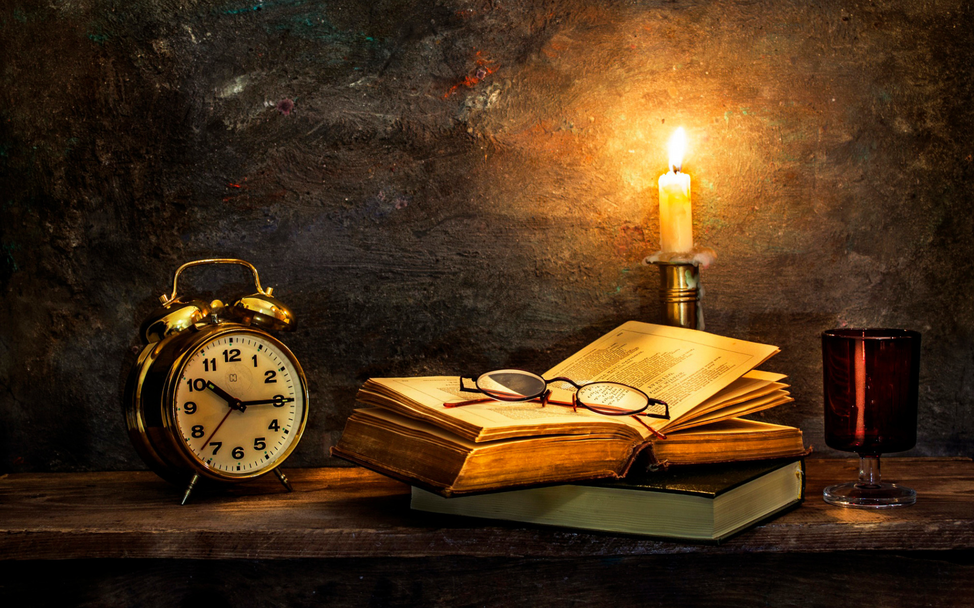 1920x1200 Download wallpaper watch, candle, old books, Time to turn in, section style in resoluti