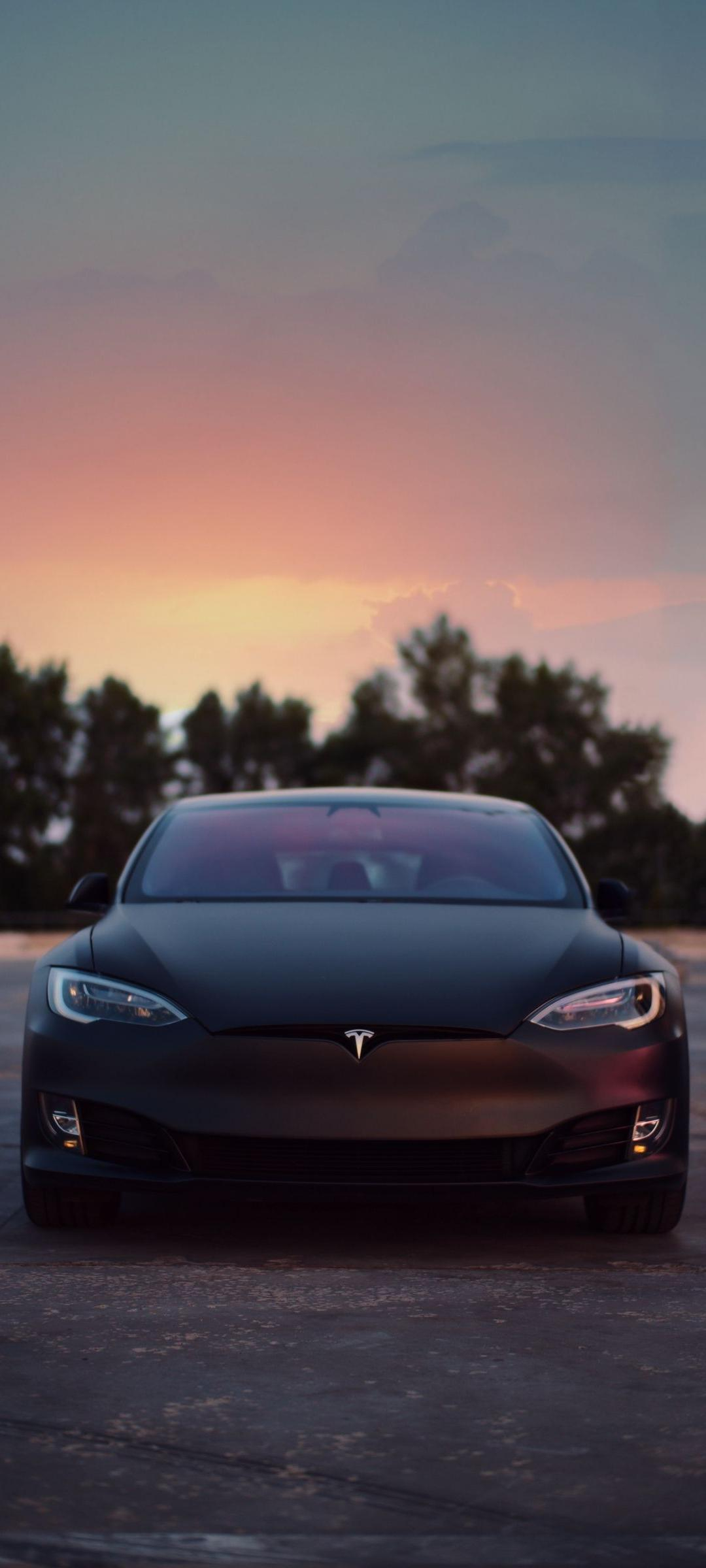 1080x2400 Tesla Black Car Wallpaper