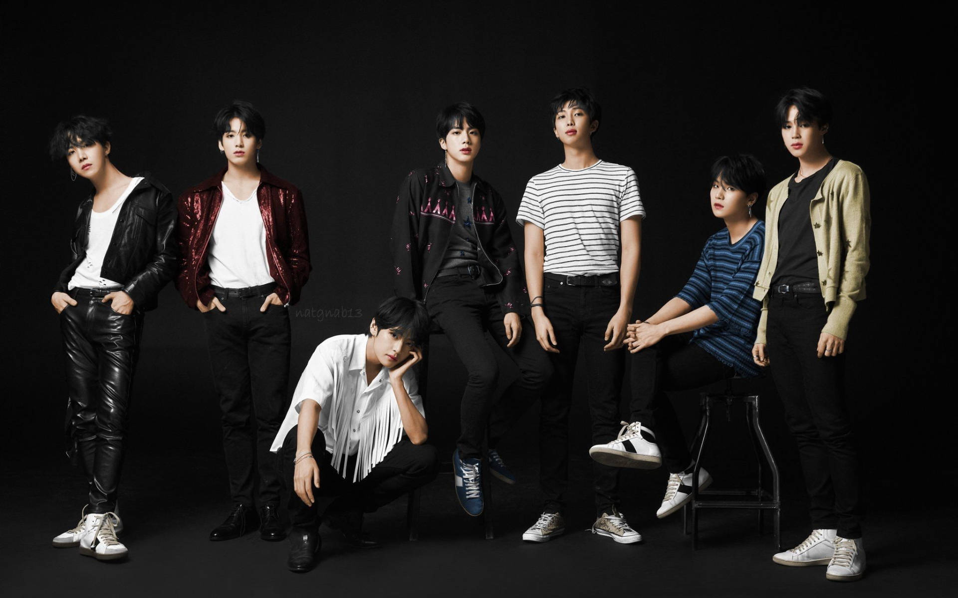 1920x1200 Download Stylish Bts Group Photo In Black Wallpaper