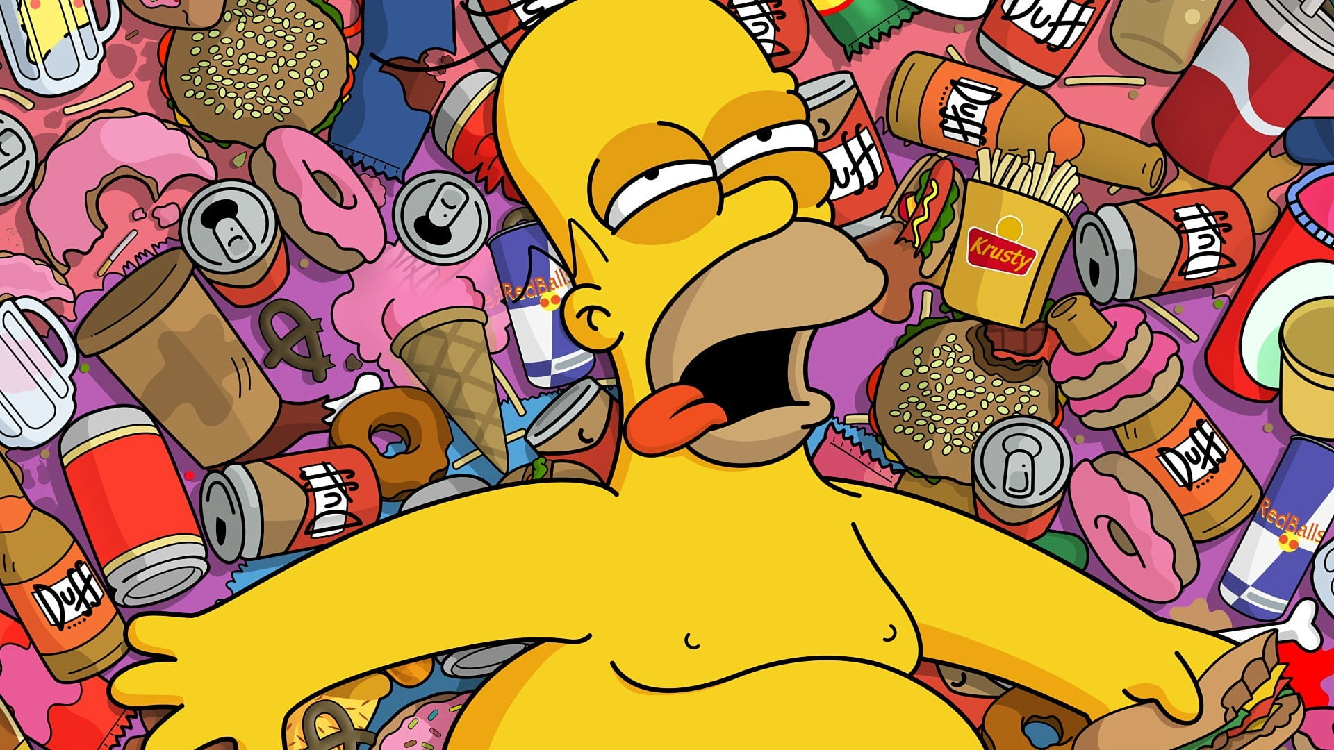 1920x1080 The Simpsons Homer Simpson, Homer Simpson, The Simpsons, food, Duff HD wallpaper