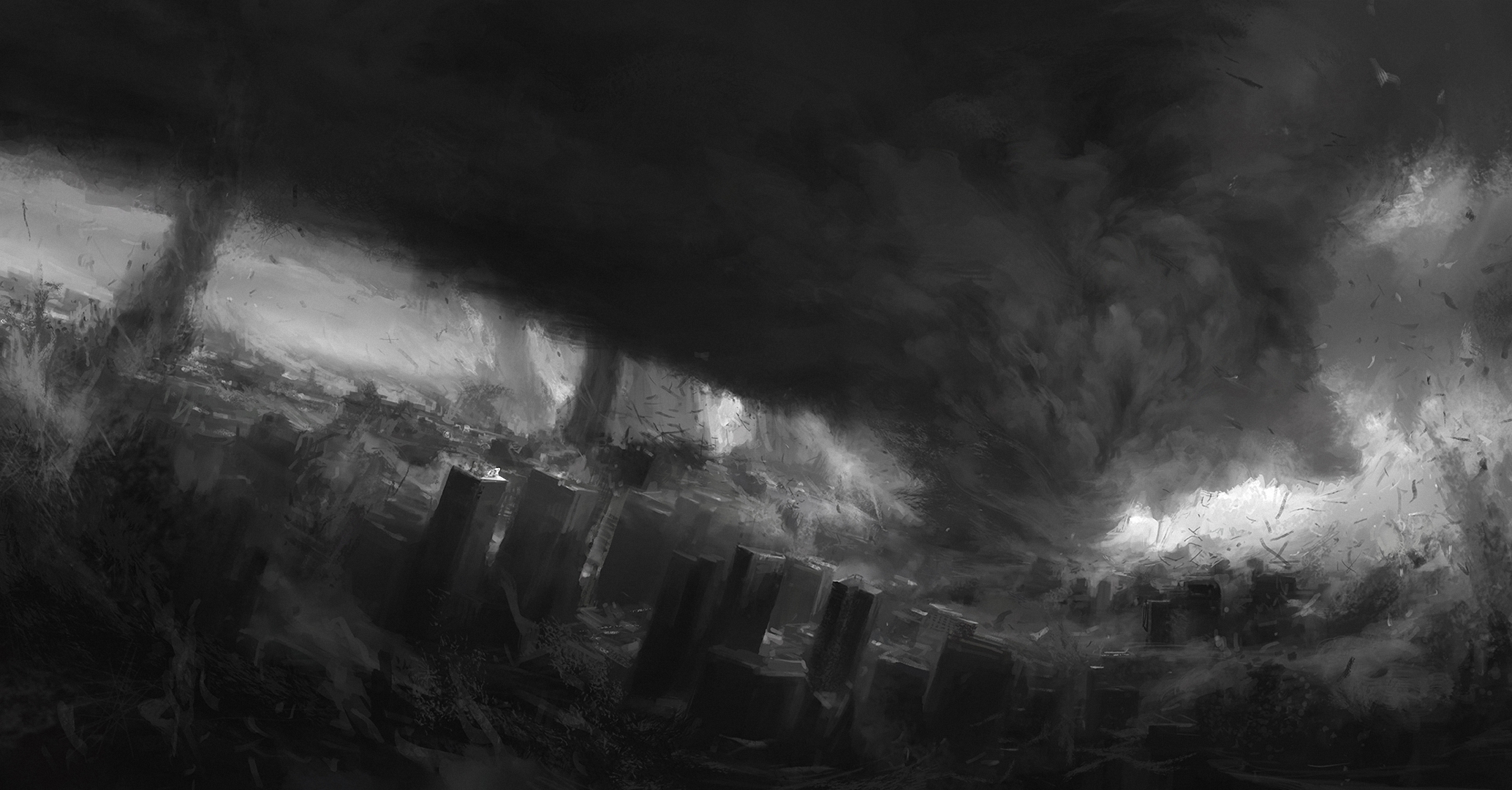 2068x1080 tornado, Fantasy, Cities, City, Apocalyptic, Dark Wallpapers HD / Desktop and Mobile Backgrounds