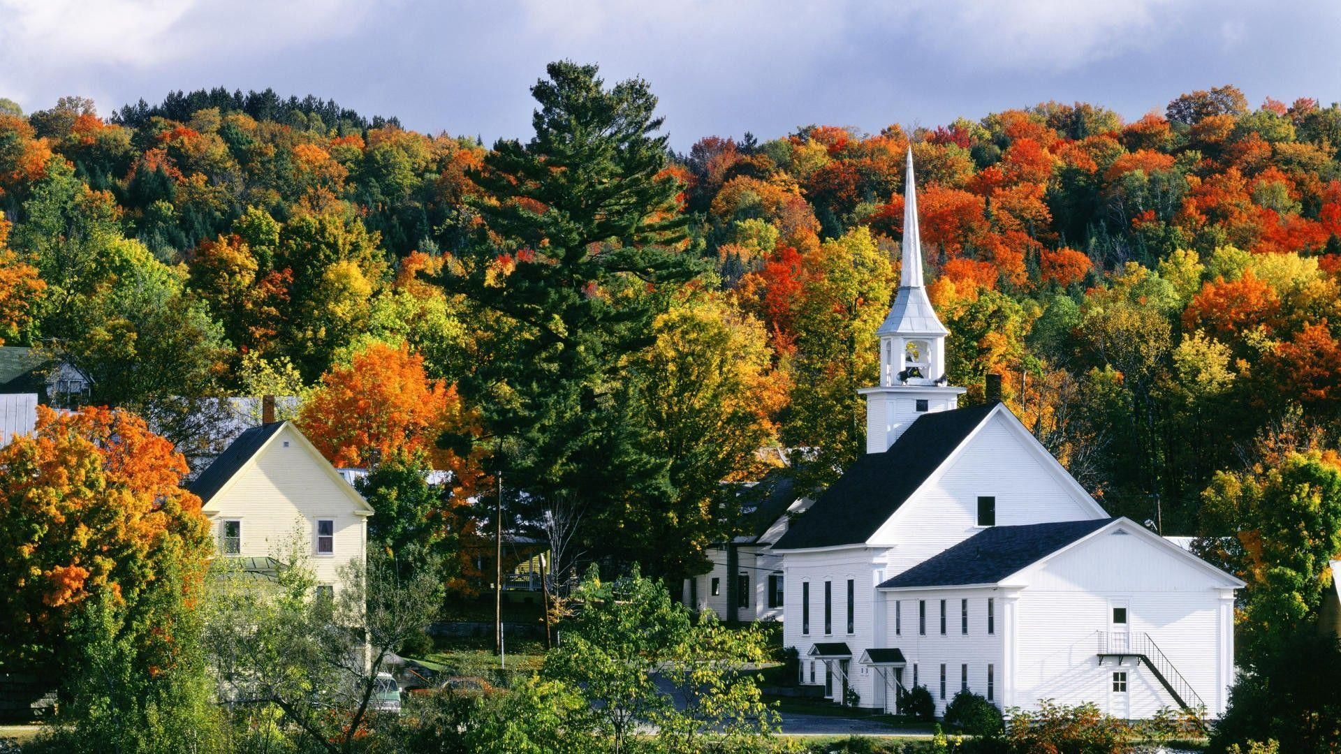 1920x1080 Autumn in New England, Vermont Full HD Wallpaper | New england fall, New england, Old country churches