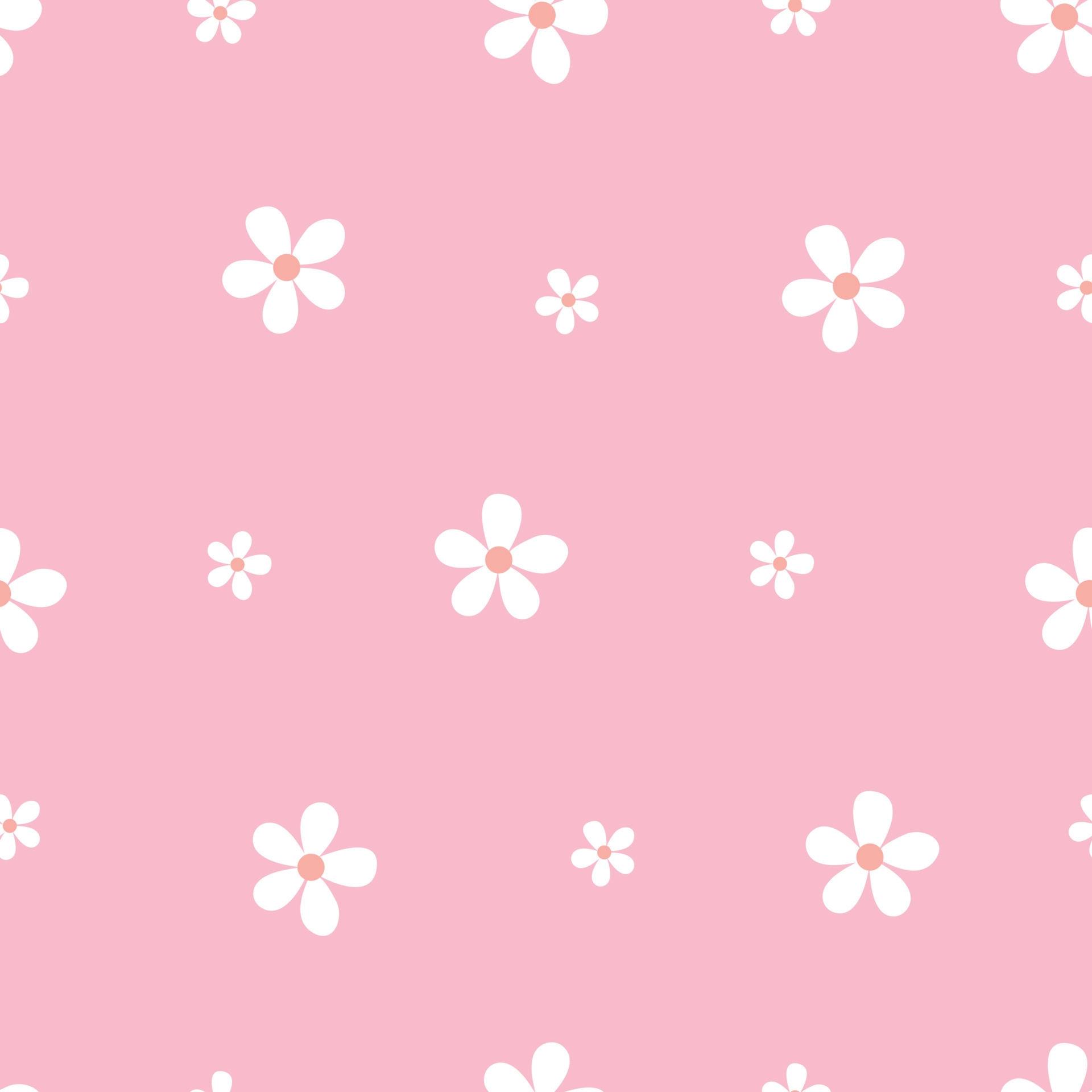 1920x1920 Seamless vector White flower pattern on pink background Hand drawn in cartoon style, use for prints, wallpaper, fashion fabrics, textiles. 4552681 Vector Art