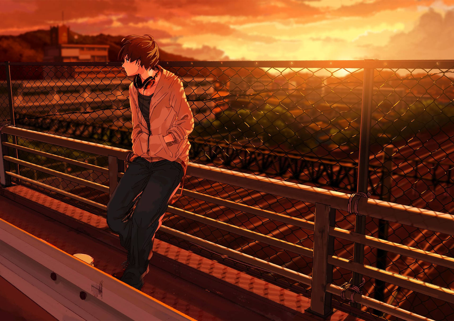 1920x1358 Download Sad Anime Boy Sunset Wallpaper