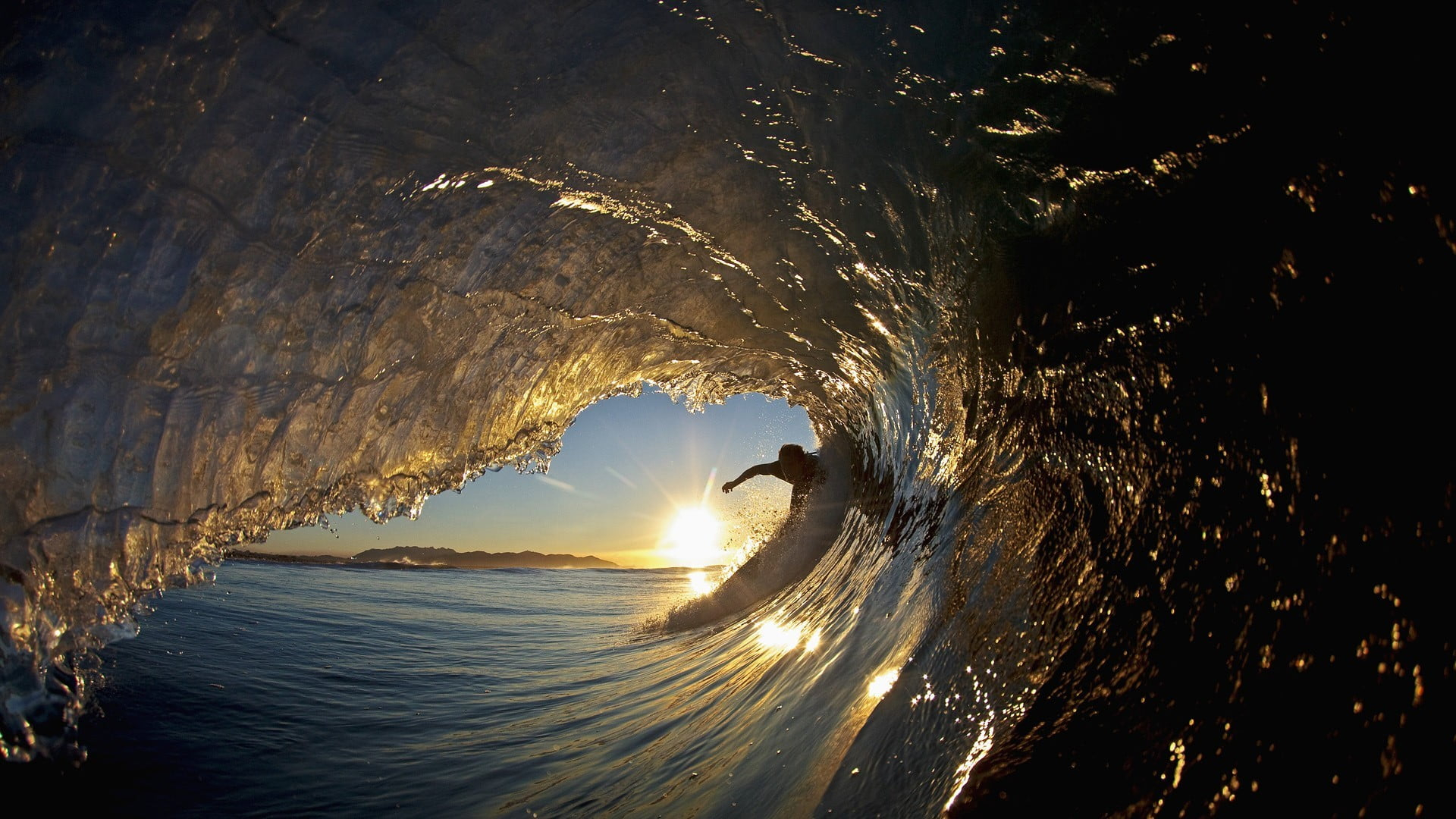1920x1080 Ocean wave, sunset, surfers, waves, surfing HD wallpaper