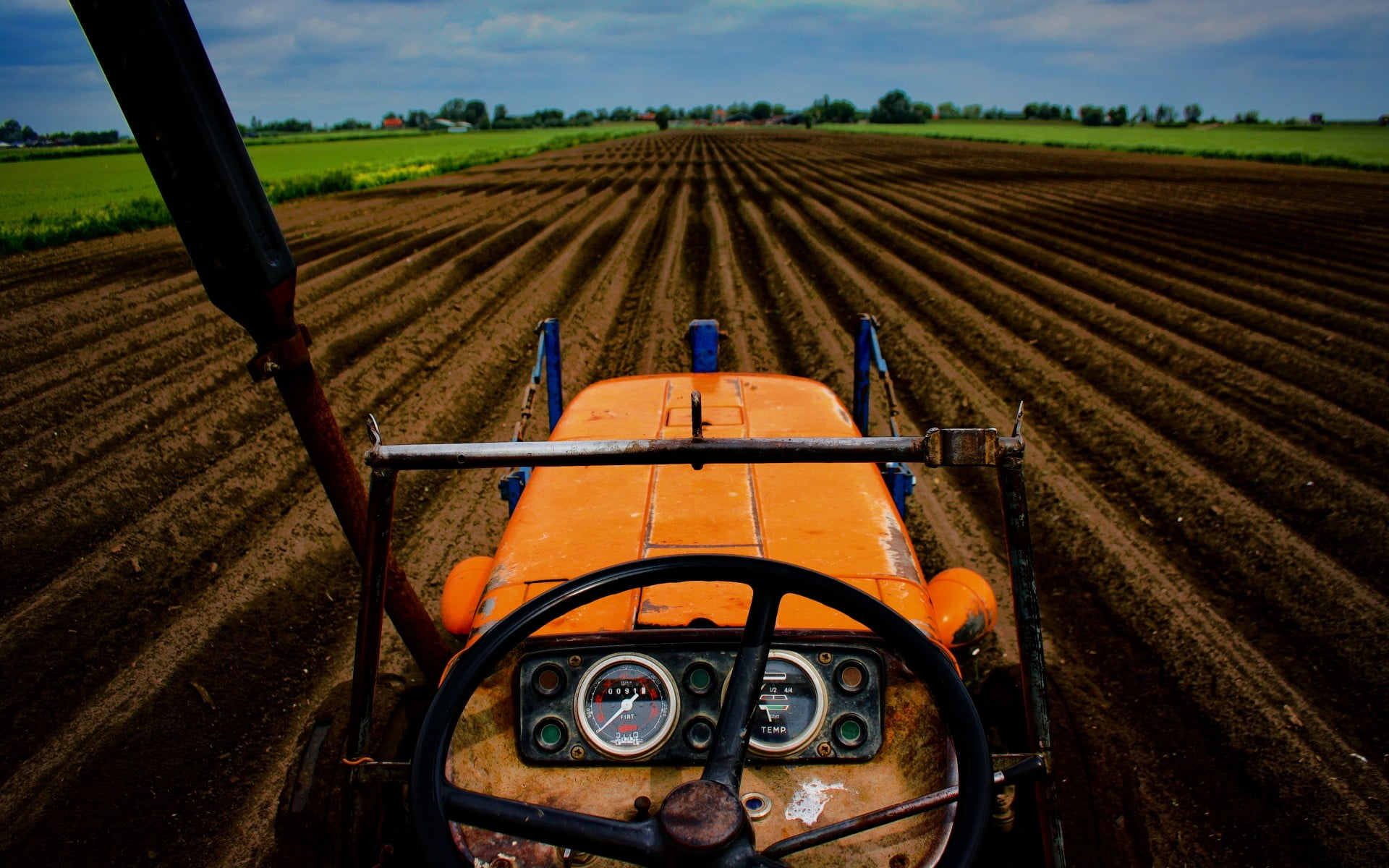 1920x1200 Orange tractor, field, farmers HD wallpaper
