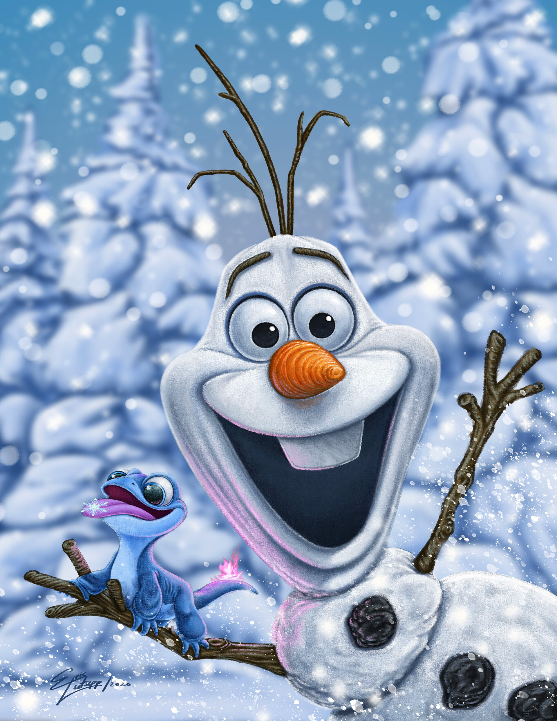1920x2485 ArtStation Olaf the Snowman and Bruni the Lizard