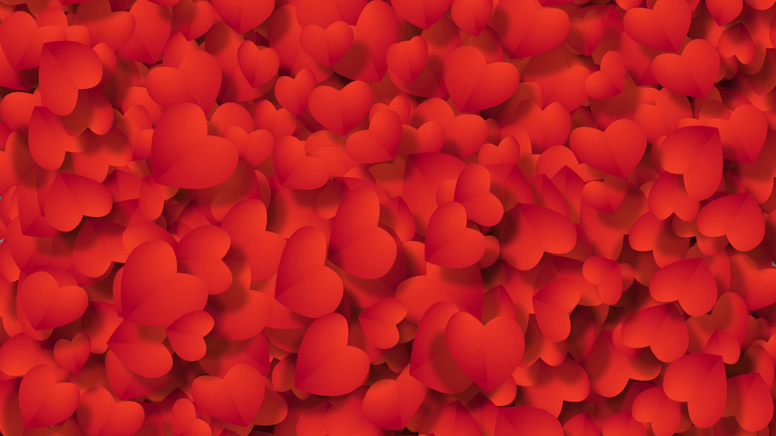 2560x1440 Download red hearts, shape, abstract, love wallpaper, dual wide 16:9 hd image, background, 2400