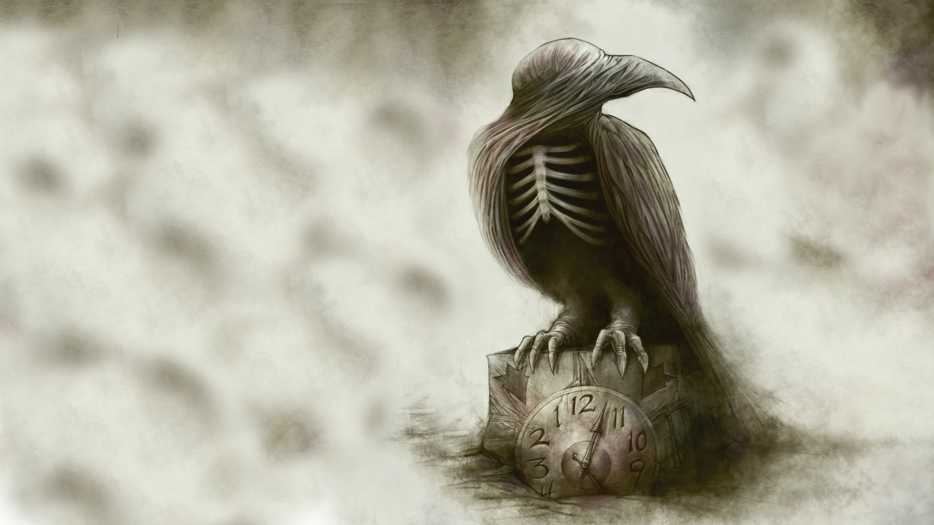 1920x1080 Bird Clock Drawing Abstract Creepy Skeleton poe raven gothic dark wallpaper | | 55072
