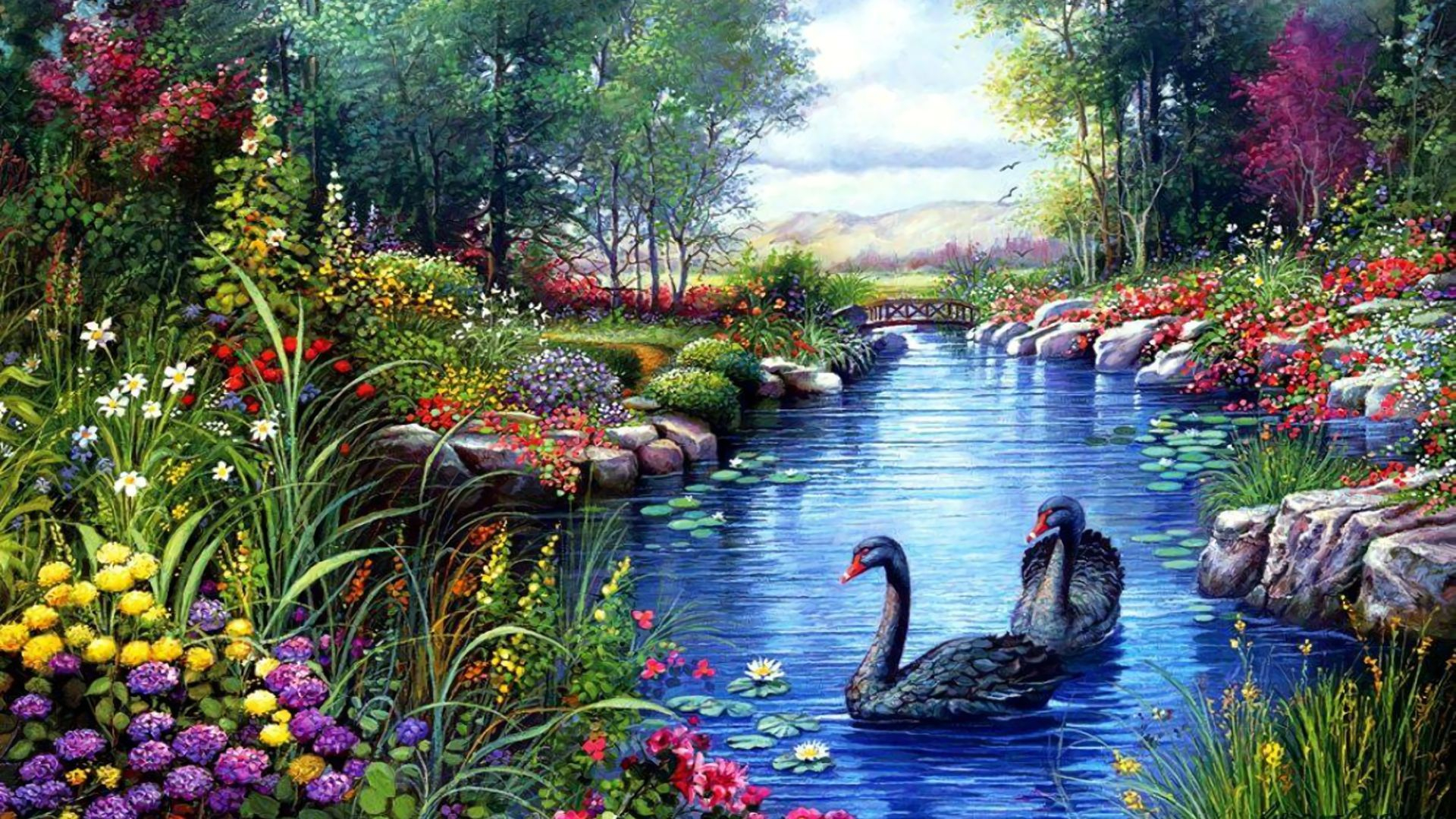 1920x1080 spring desktop hd wallpaper Google Search | Pond painting, Landscape art, Original oil painting