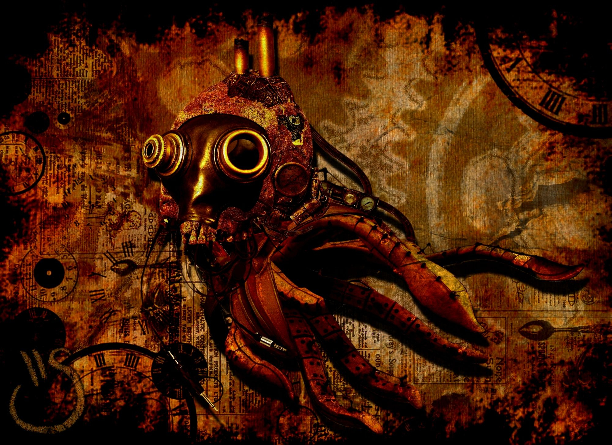 2000x1454 A dapper octopus. | Steampunk wallpaper, Steampunk background, Steampunk octopus