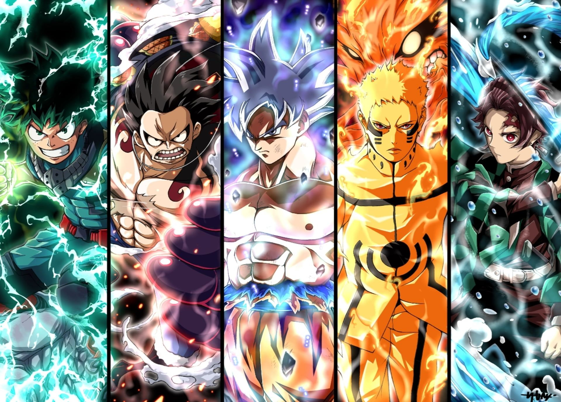 1920x1377 Anime #Crossover Demon Slayer: Kimetsu no Yaiba Dragon Ball #Goku Izuku Midoriya Kurama (Naruto) Monkey D. Luffy M&acirc;&#128;&brvbar; | Anime, Anime crossover, Cool anime wallpapers