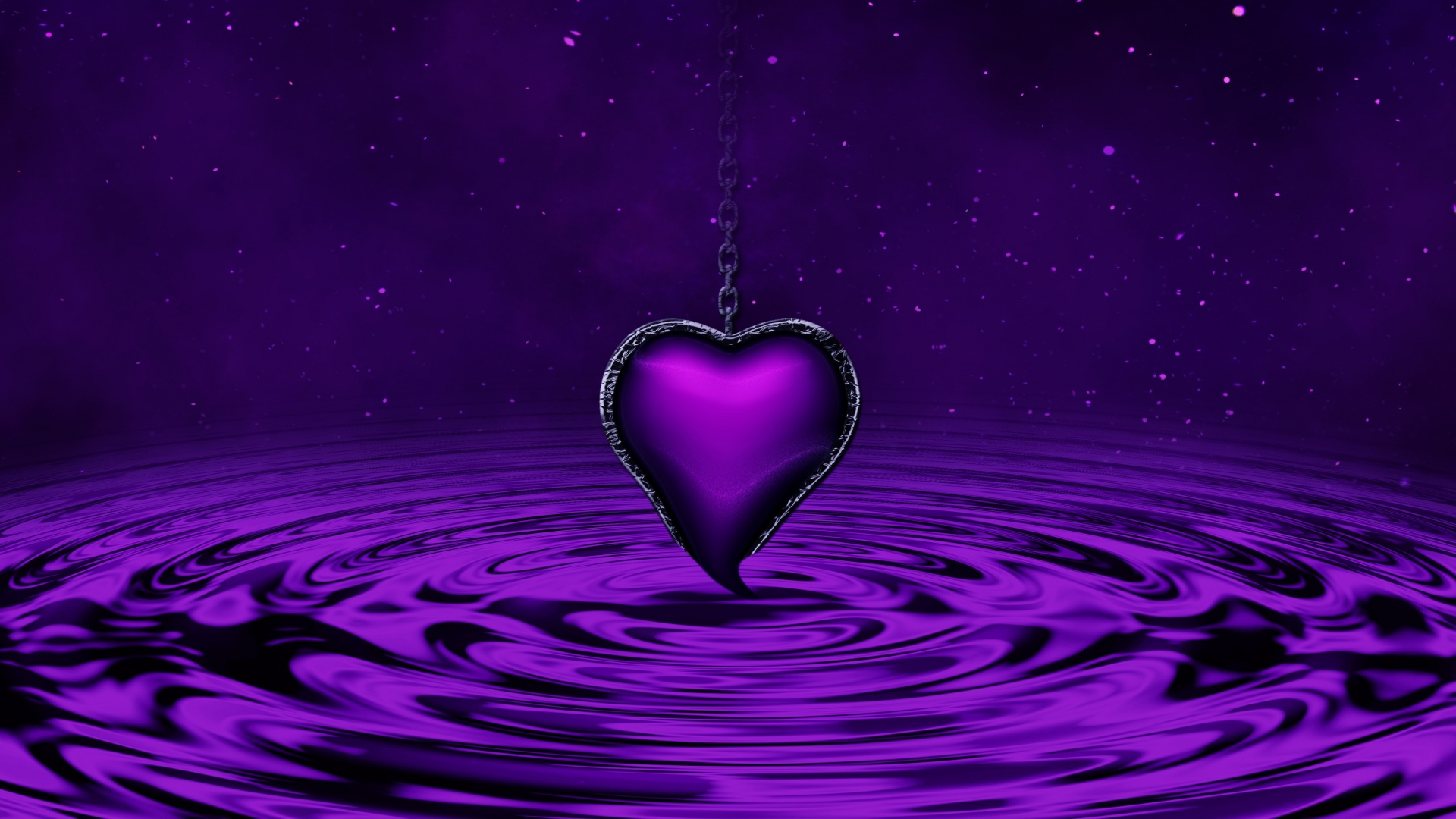 1920x1080 Purple Heart Water Waves Stars Chain Purple background 5K KDE Store