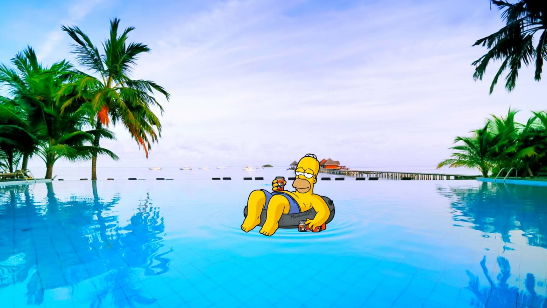 1920x1080 Download Homer Simpson In Swimming Pool Wallpaper