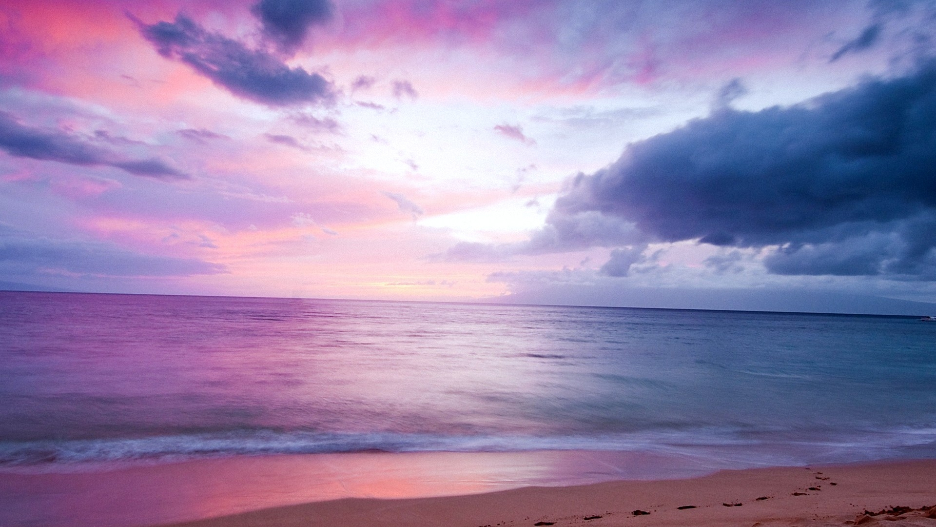1920x1080 Beach Pink Purple Blue Sunset Wallpapers