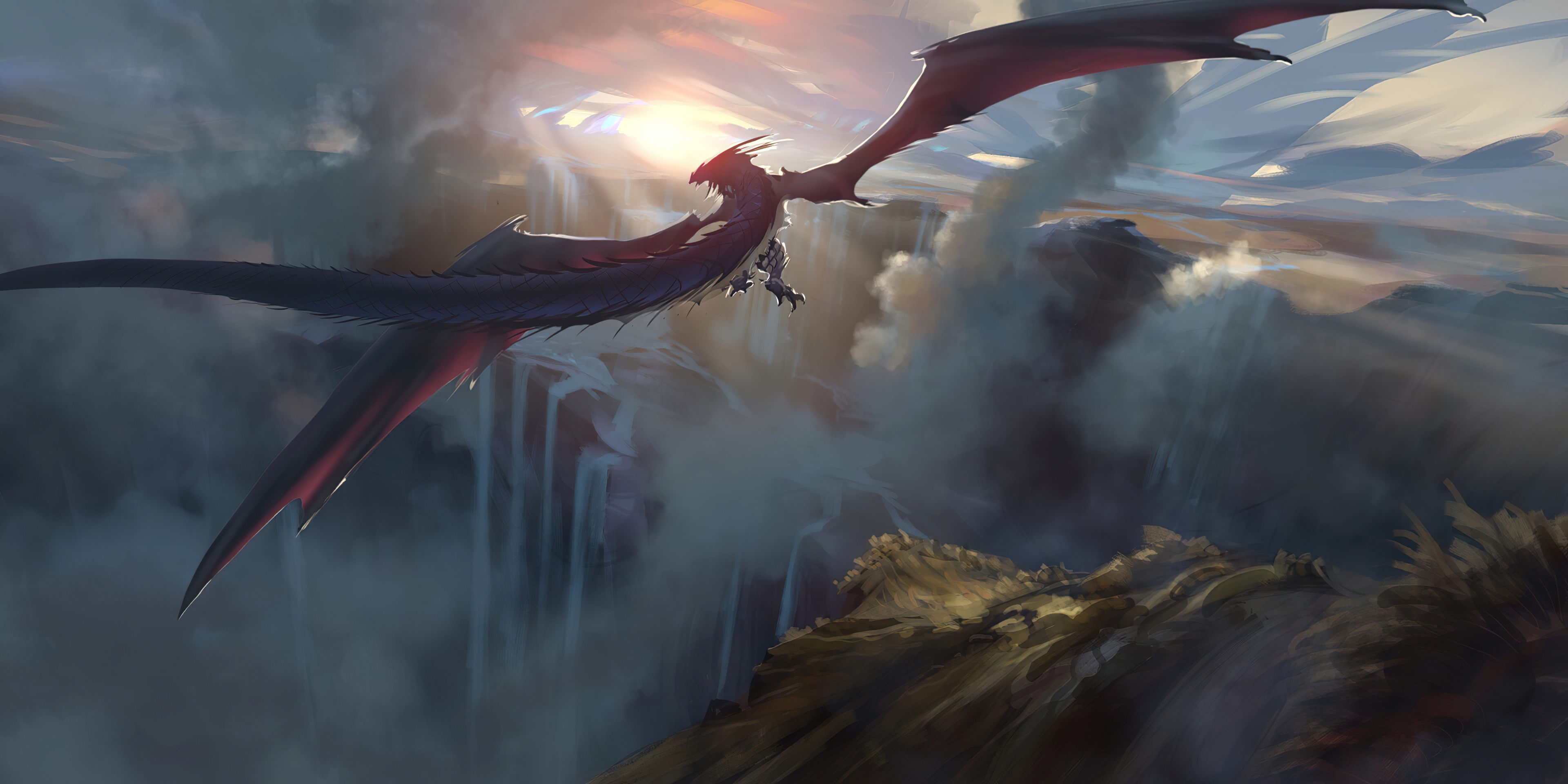 3840x1920 Red Dragon And West Wind, HD Artist, 4k Wallpapers, Images, Backgrounds, Photos and Pictures