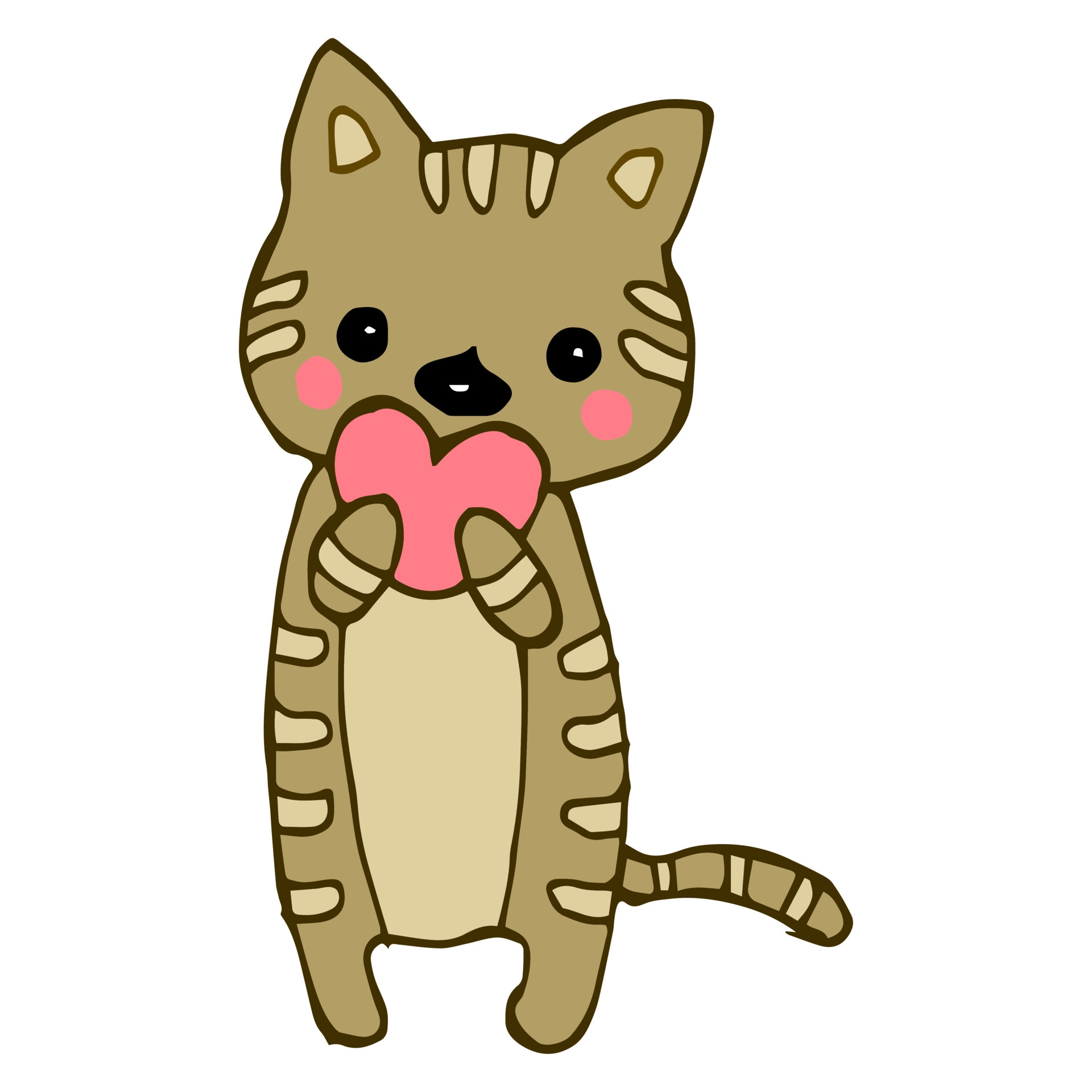 1920x1920 Hand-drawn illustration of a cute kitten hugging a heart. Design for birthday and St. Valentines day greeting cards, textiles, wallpaper 4660606 Vector Art
