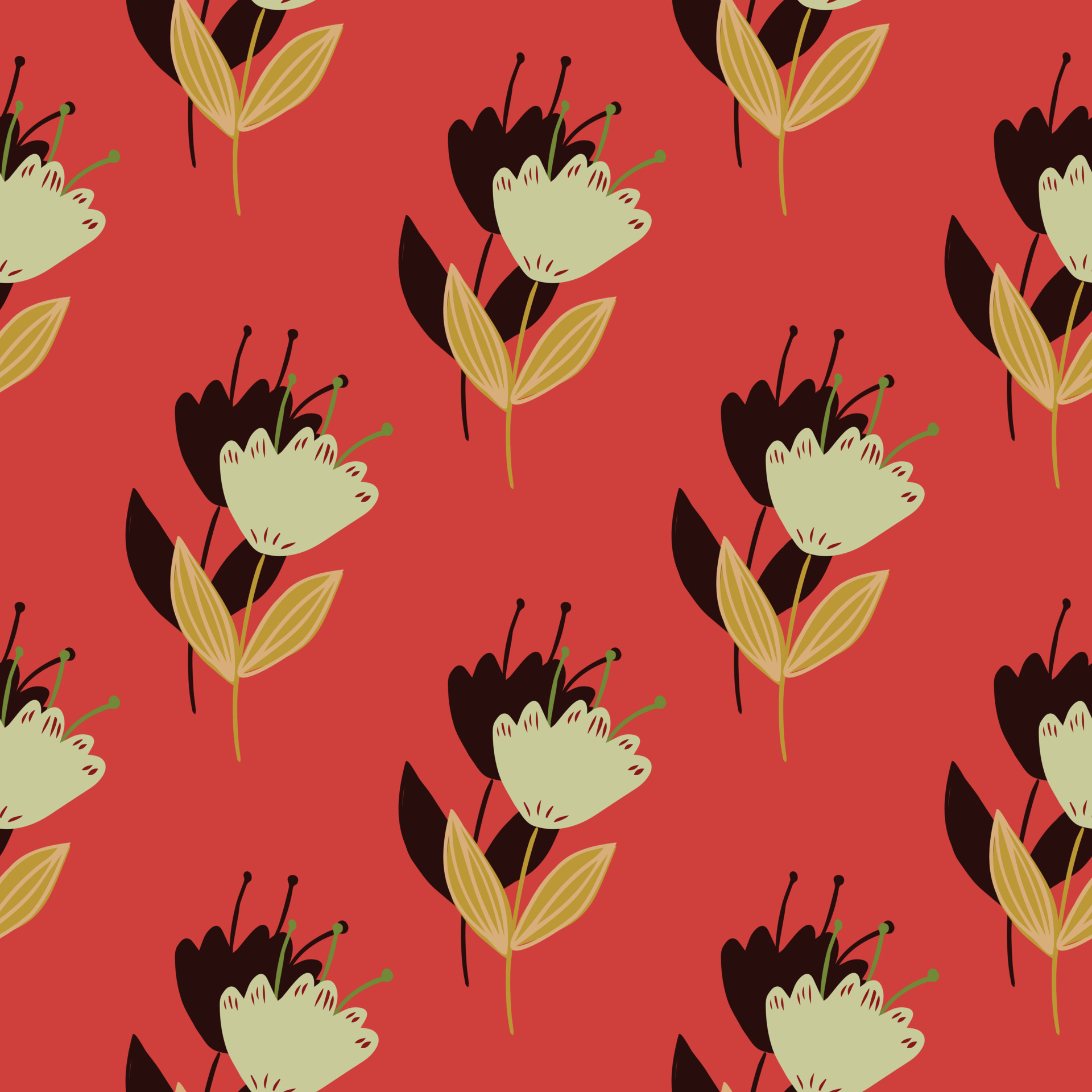 1920x1920 Geometric vintage flowers seamless pattern on red background. Abstract floral wallpaper. 7398323 Vector Art