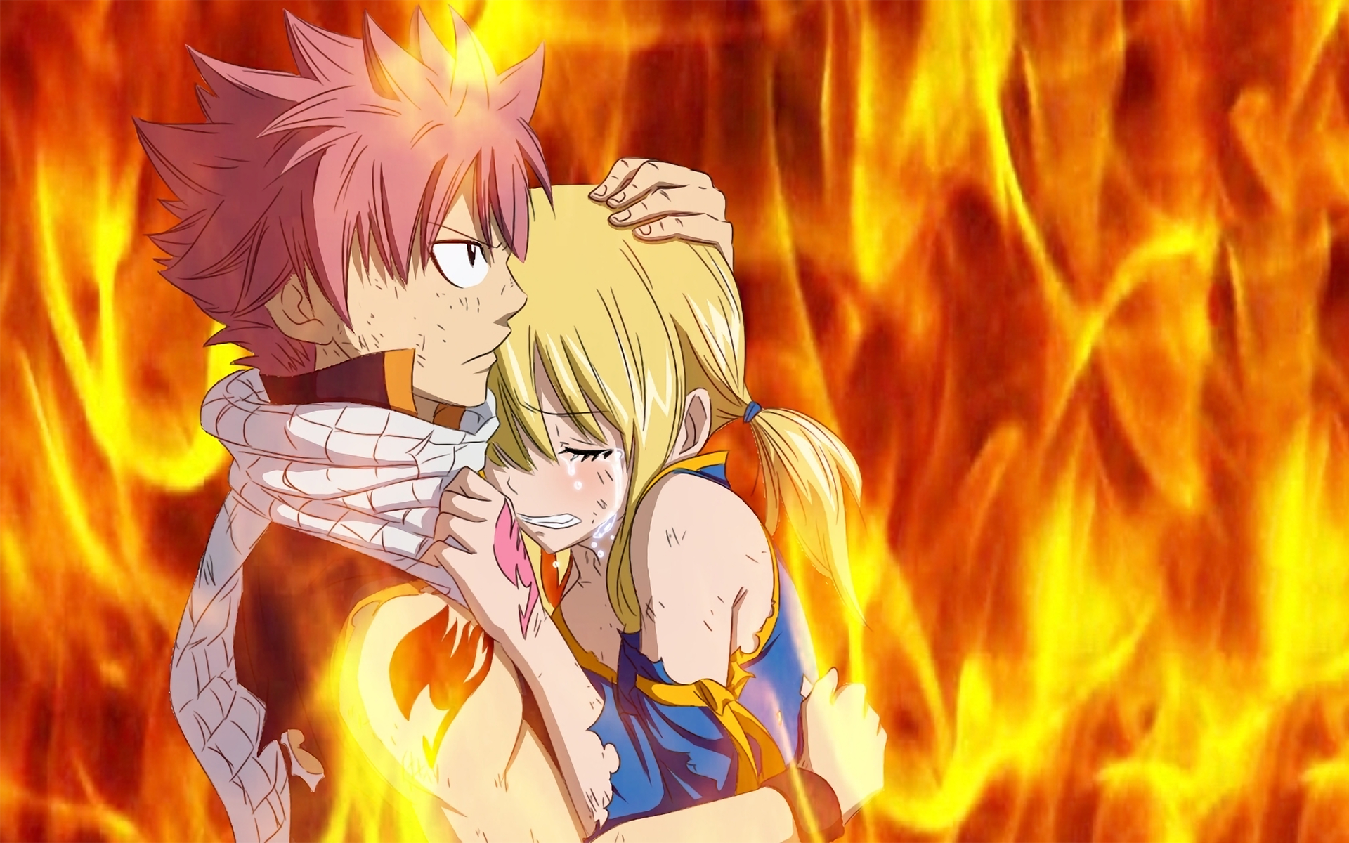 1920x1200 Download 2880x1800 Lucy Heartfilia, Tears, Crying, Natsu Dragneel, Fairy Tail, Fire Wallpapers for MacBook Pro 15 inch