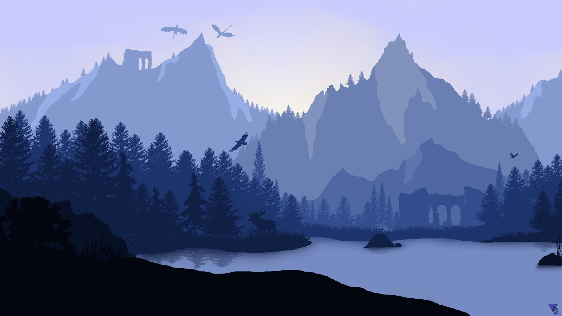 1920x1080 Minimalistic mystical mountains [1920 x 1080] : r/wallpapers