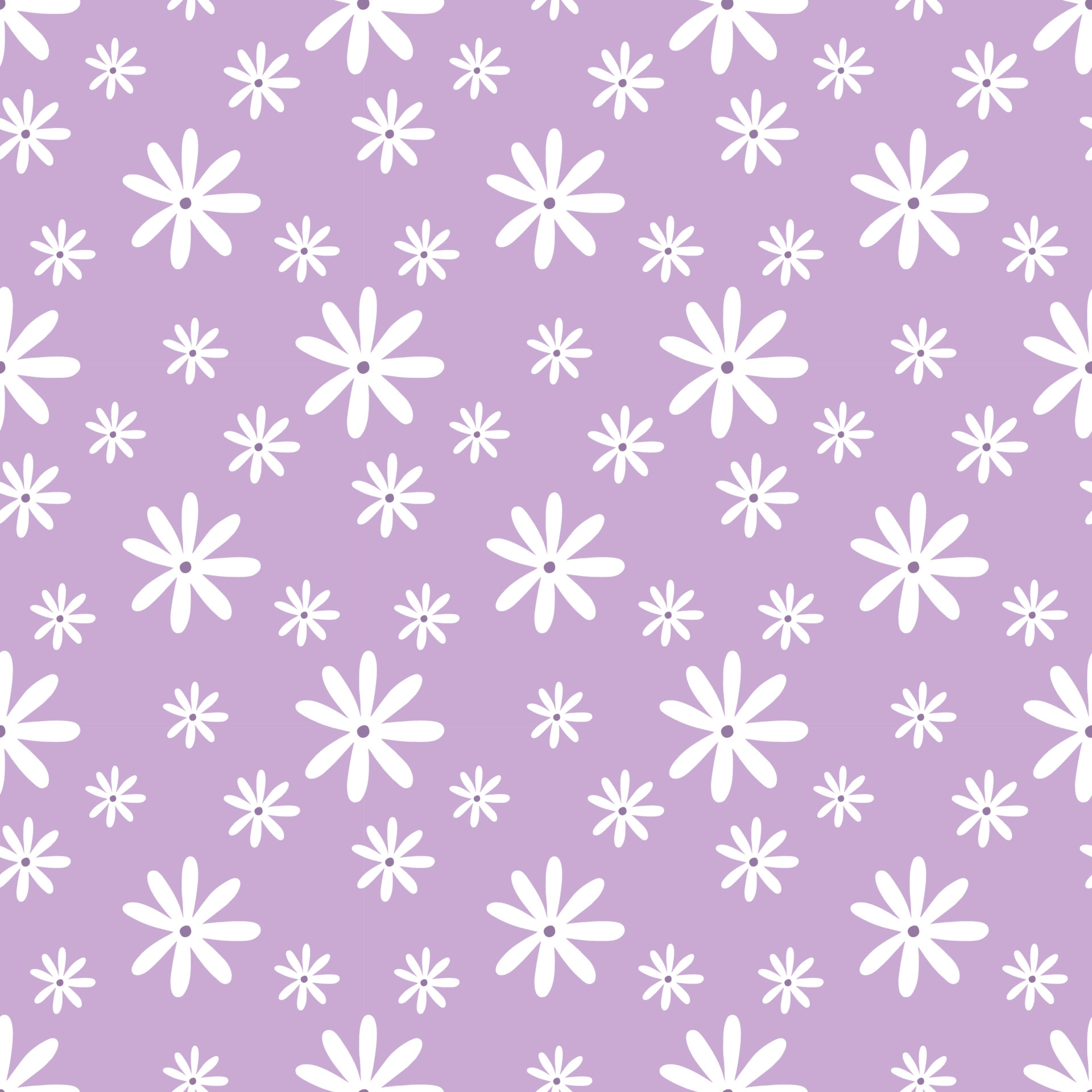 1920x1920 Seamless pattern with cute flowers on purple background. Wallpaper for sewing clothes, printing on fabric and packaging paper. Daisy in style of doodle. 4848719 Vector Art