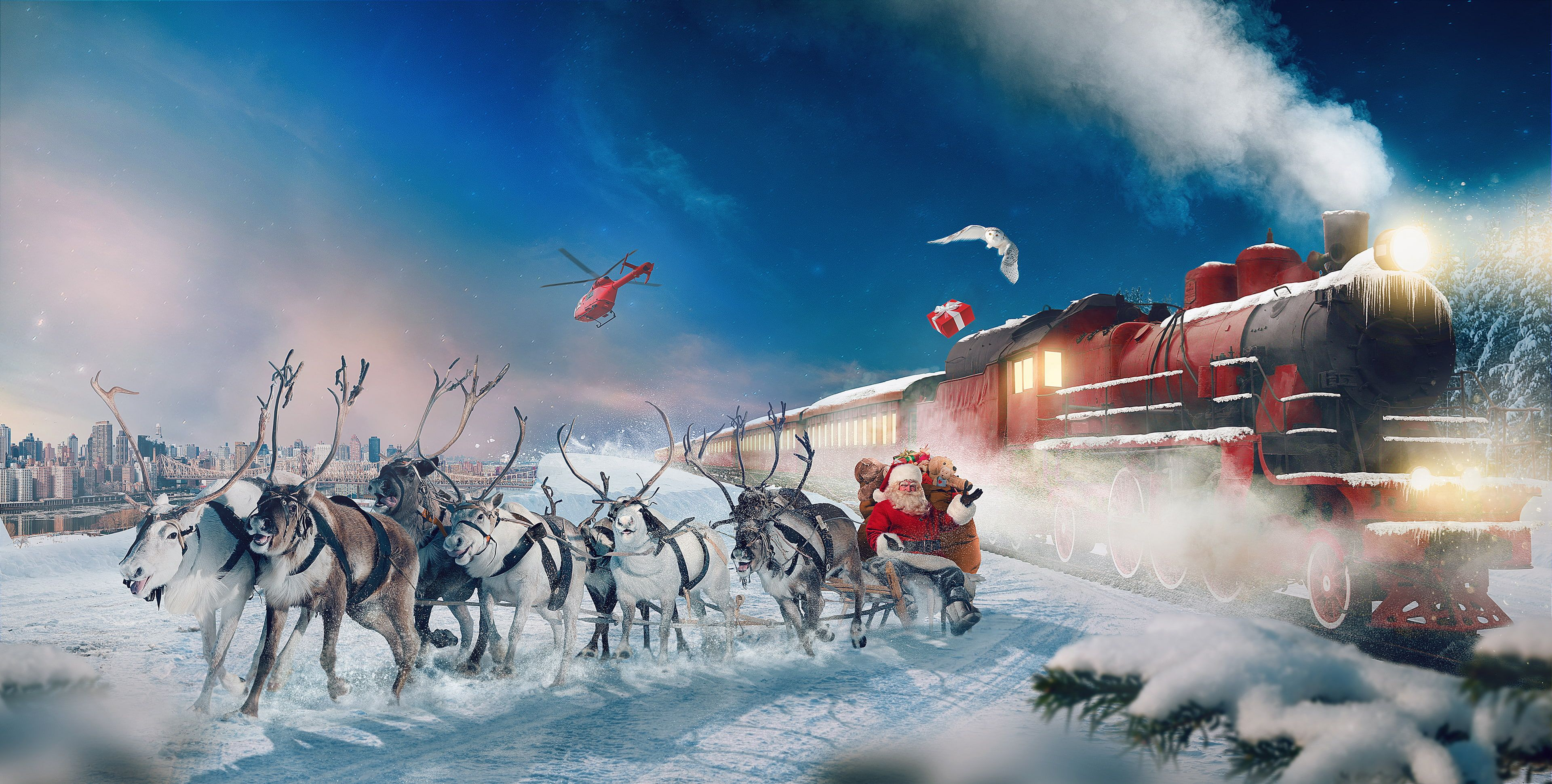 3840x1940 Snow #Winter #4K #Gifts Reindeer Chariot Polar Express Santa Claus #4K # wallpaper #hdwallp&acirc;&#128;&brvbar; | Polar express, Santa claus wallpaper, Christmas wallpaper backgrounds