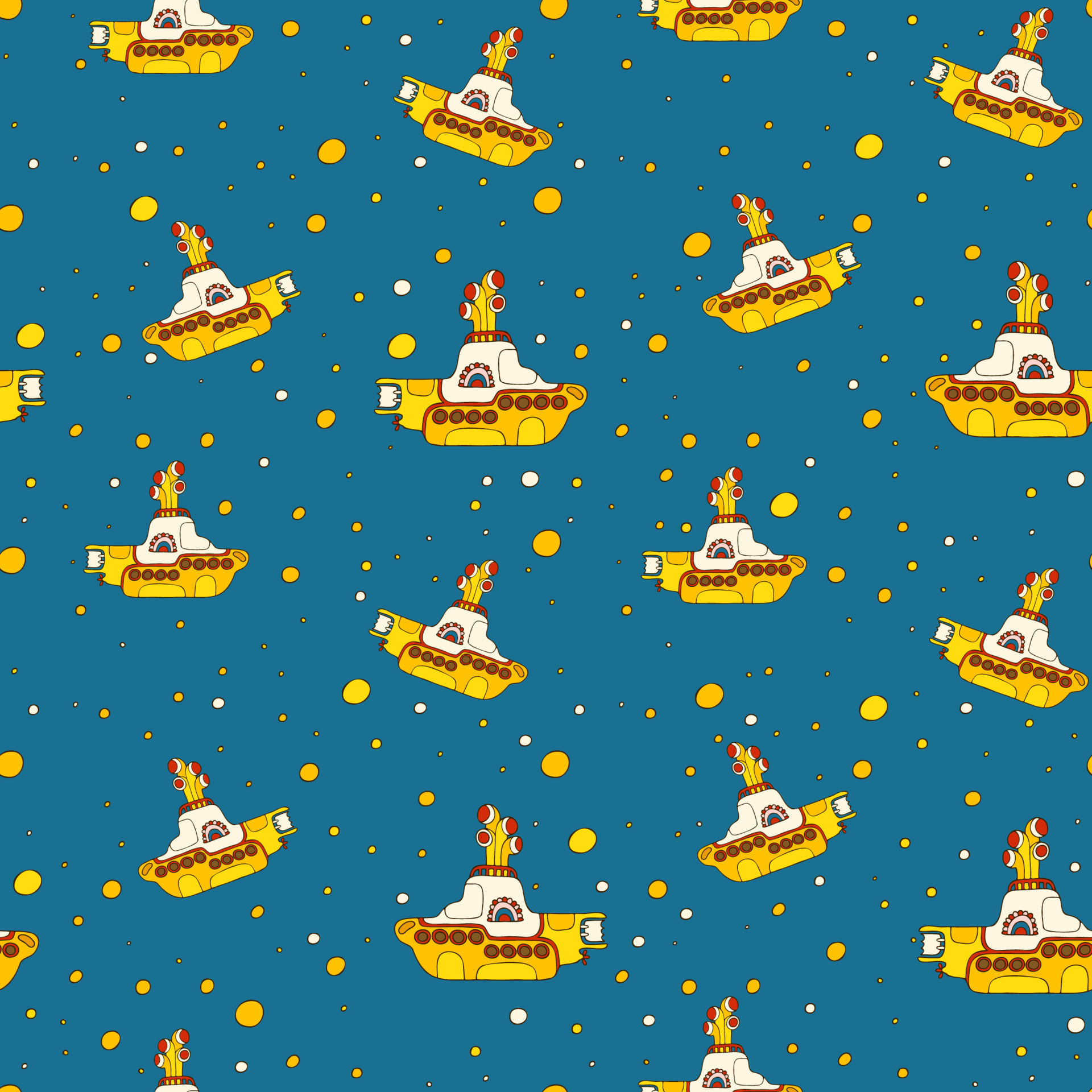 1920x1920 Yellow submarine with bubbles. The Beatles. Seamless pattern. A hand-drawn doodle-style illustration. 4272748 Vector Art