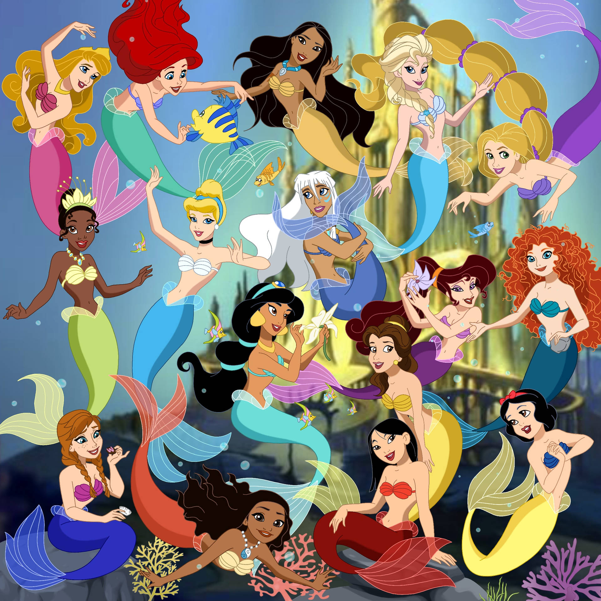 1920x1920 Download Mermaid Disney Princesses Wallpaper