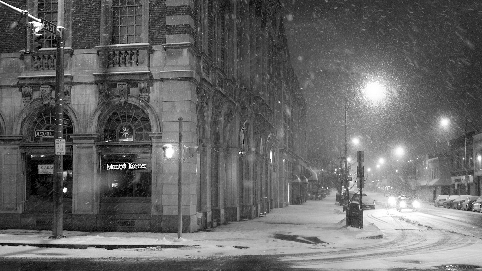 1920x1080 Wallpaper : street light, city, night, snow, winter, road, infrastructure, weather, darkness, lane, urban area, black and white, monochrome photography, black white 4kWallpaper 715474 HD Wallpapers