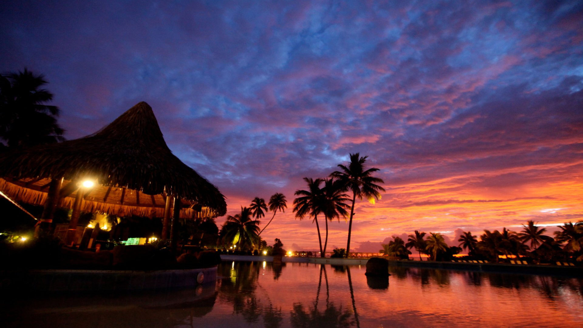 1920x1080 Tahiti Sunset Bora Bora Islands Eclipse Red Clouds Palms hd KDE Store