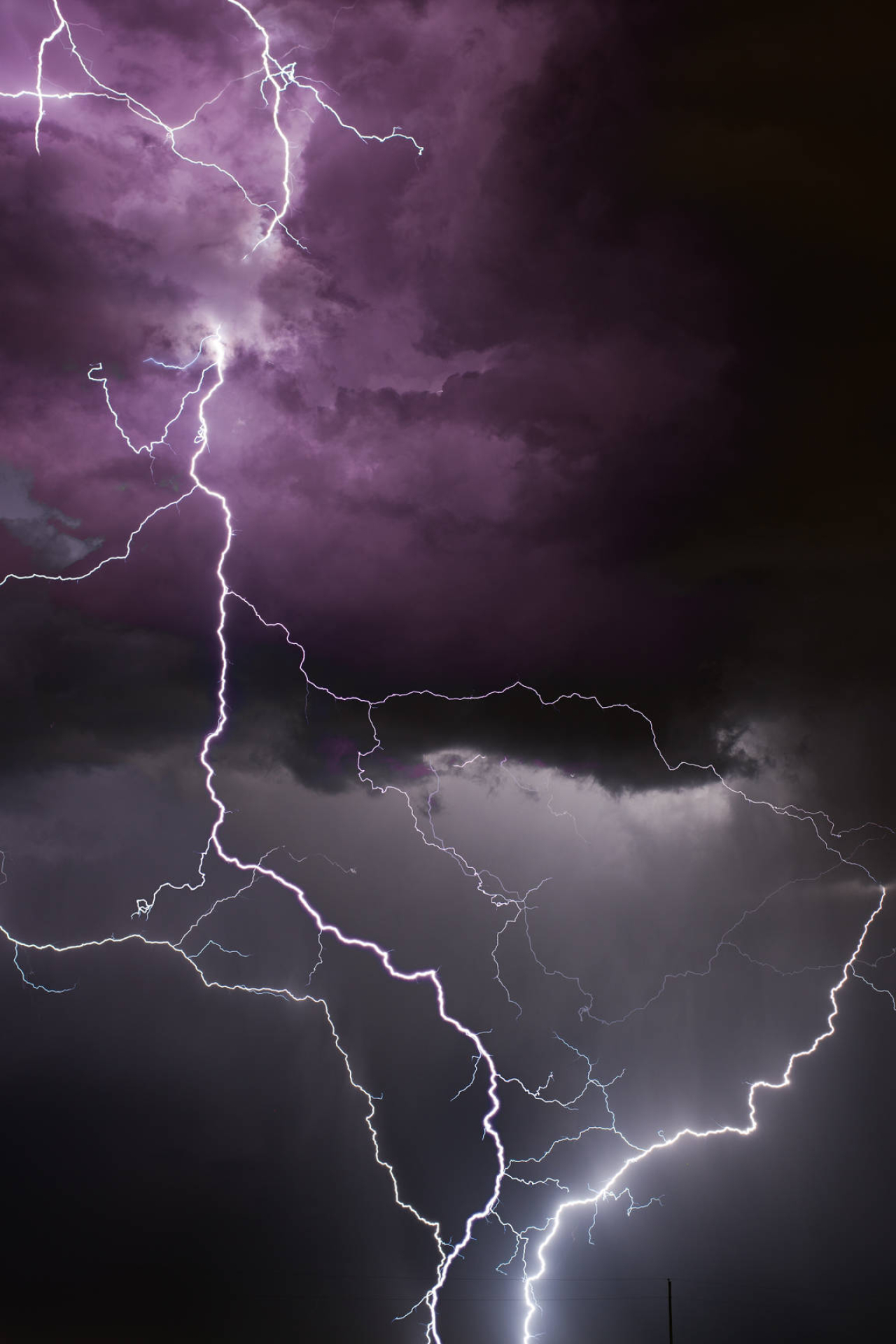 1280x1920 Download Lightning Strike In Purple And Black Wallpaper