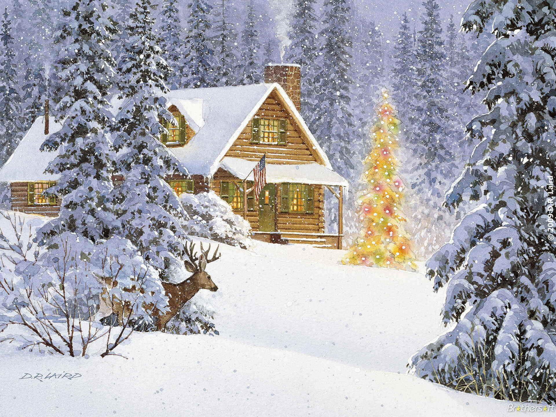 1920x1440 Winter Cabin Christmas Wallpapers
