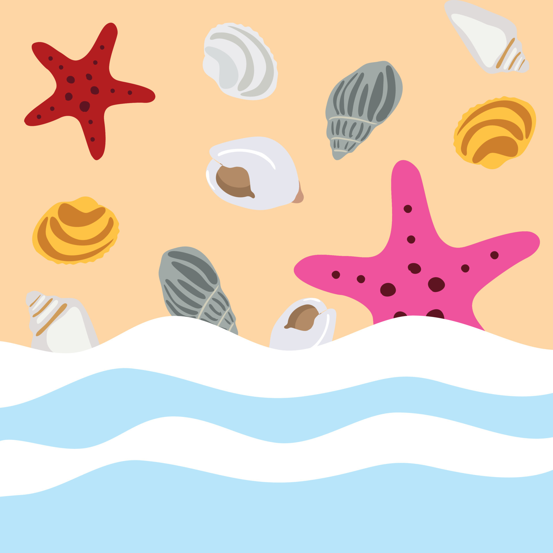1920x1920 Beach wallpaper background with shells and starfish. 6648075 Vector Art at Vecteezy
