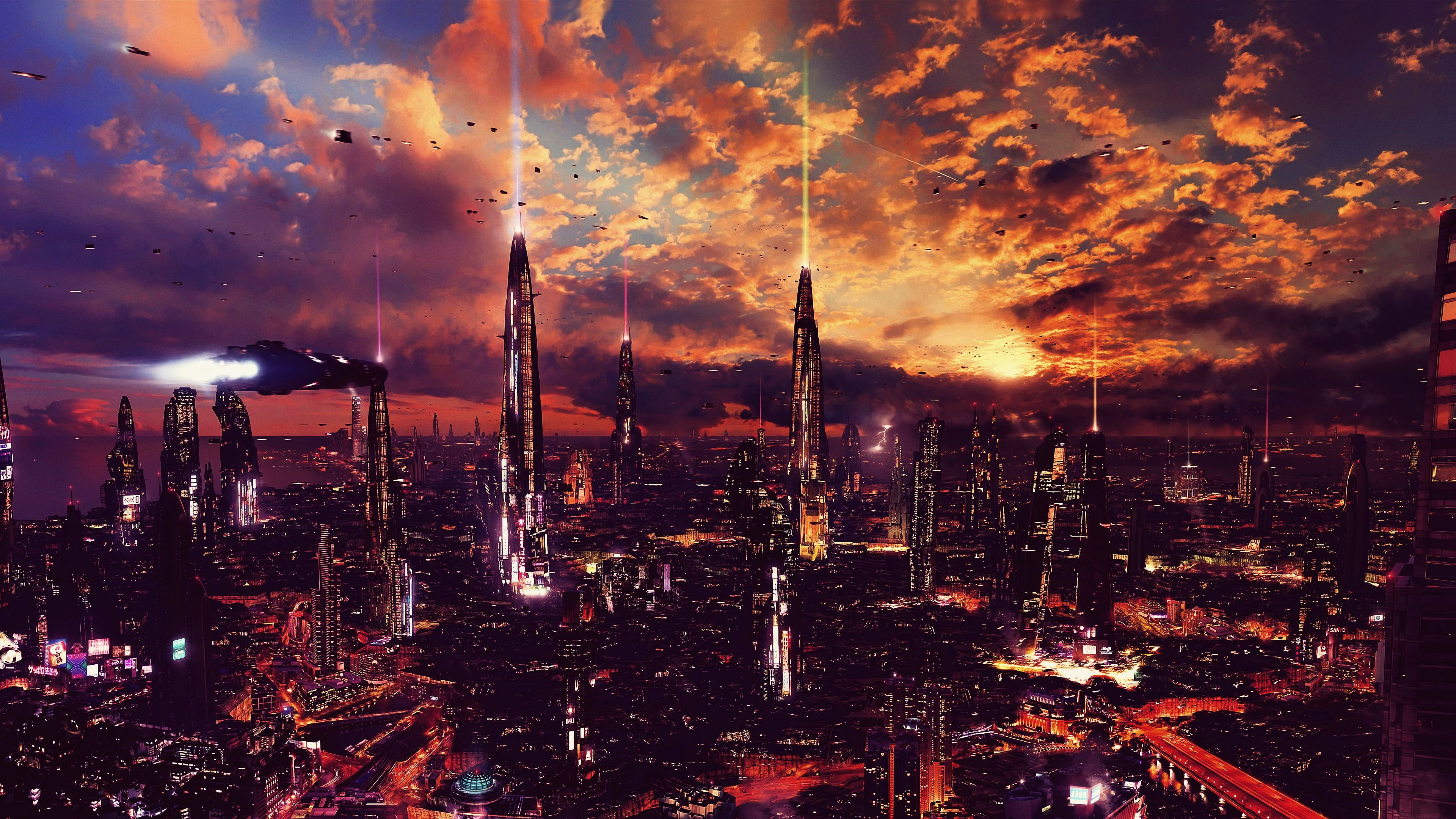 3840x2160 cityscape view of city during nighttime #night #artwork futuristic city science fiction digital art concept art #citys&acirc;&#128;&brvbar; | Futuristic city, City wallpaper, Cityscape