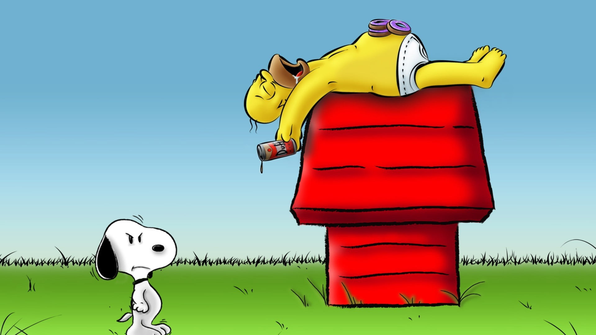 1920x1080 Snoopy and Homer Simpson clip-art, The Simpsons, Snoopy, Homer Simpson, cartoon HD wallpaper